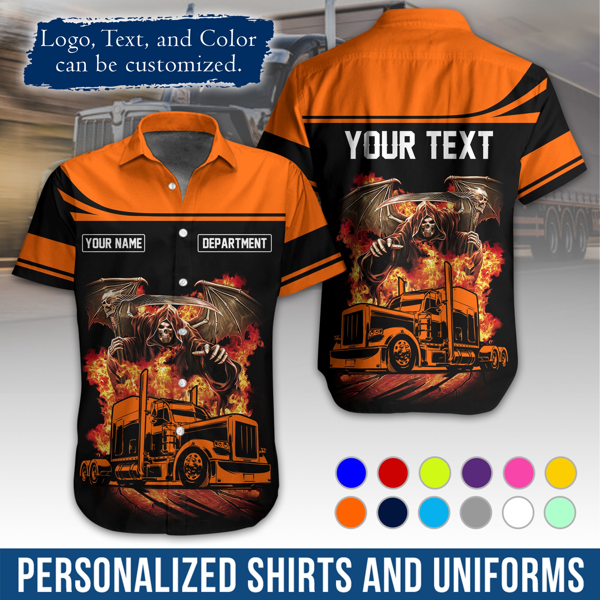 Custom Hawaiian Shirt for Semi Truck Drivers, Personalized Photo, Logo, & Company Info HW01