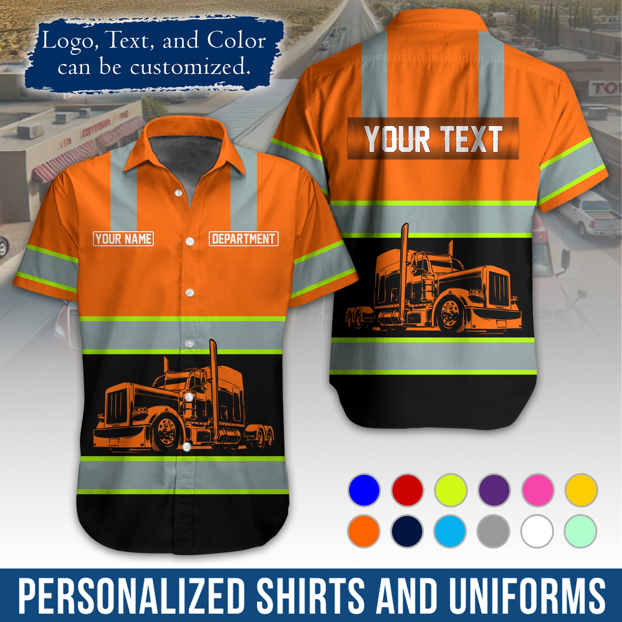 Personalized Semi Truck Hawaiian Shirt, Custom Photo, Logo, & Trucking Company Info HW09