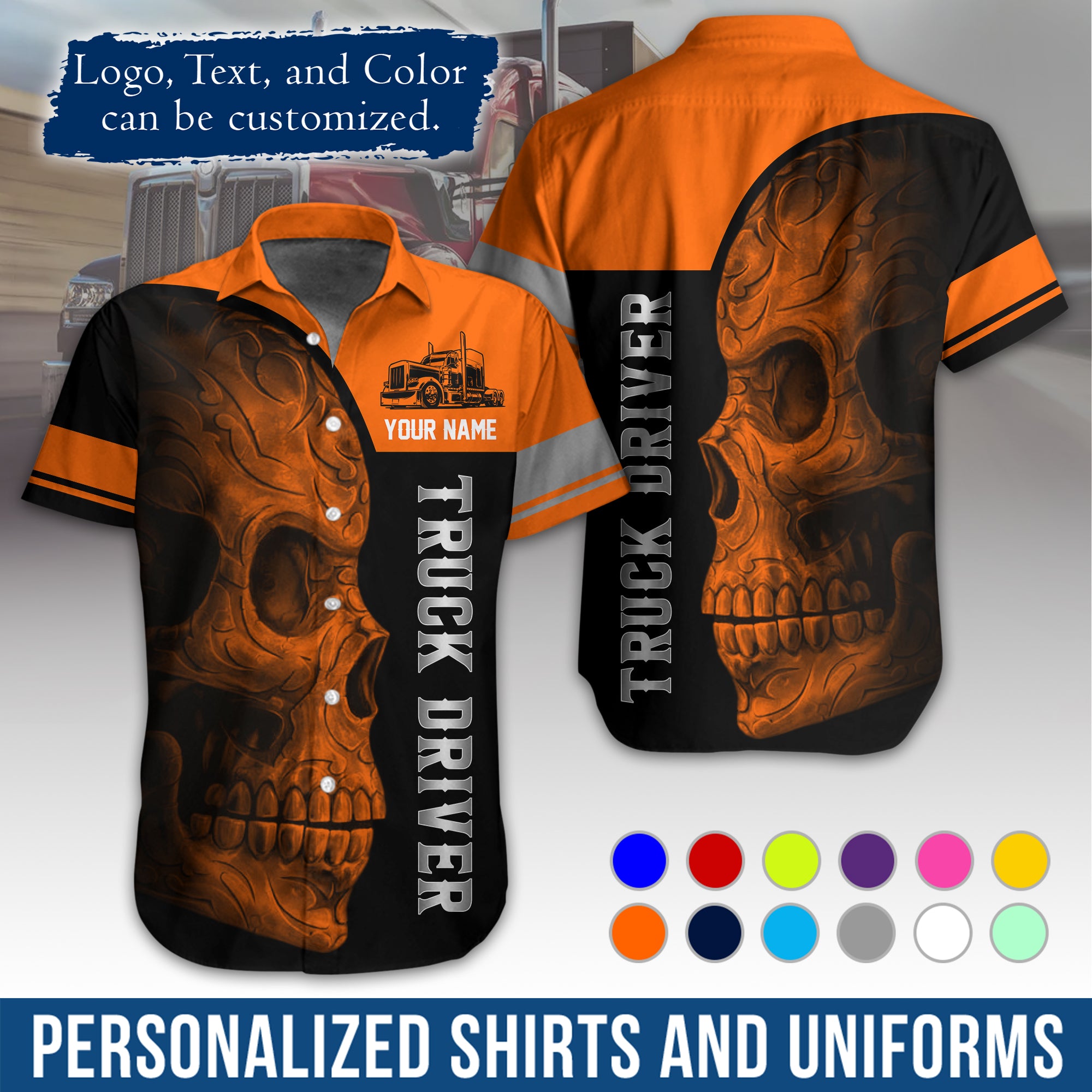 Personalized Semi Truck Hawaiian Shirt, Custom Photo, Logo, & Trucking Company Info HW06