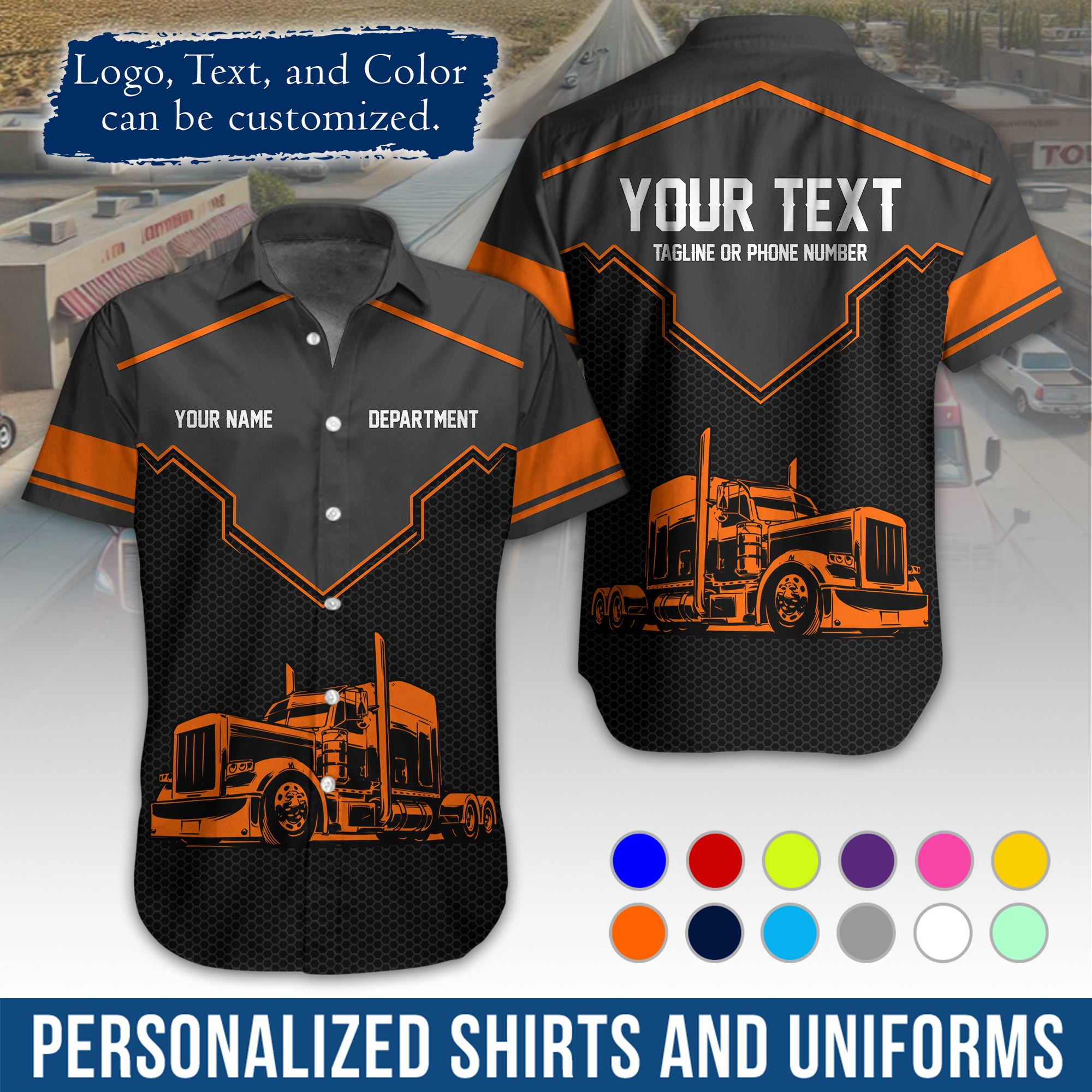 Personalized Semi Truck Hawaiian Shirt, Custom Photo, Logo, & Trucking Company Info HW08