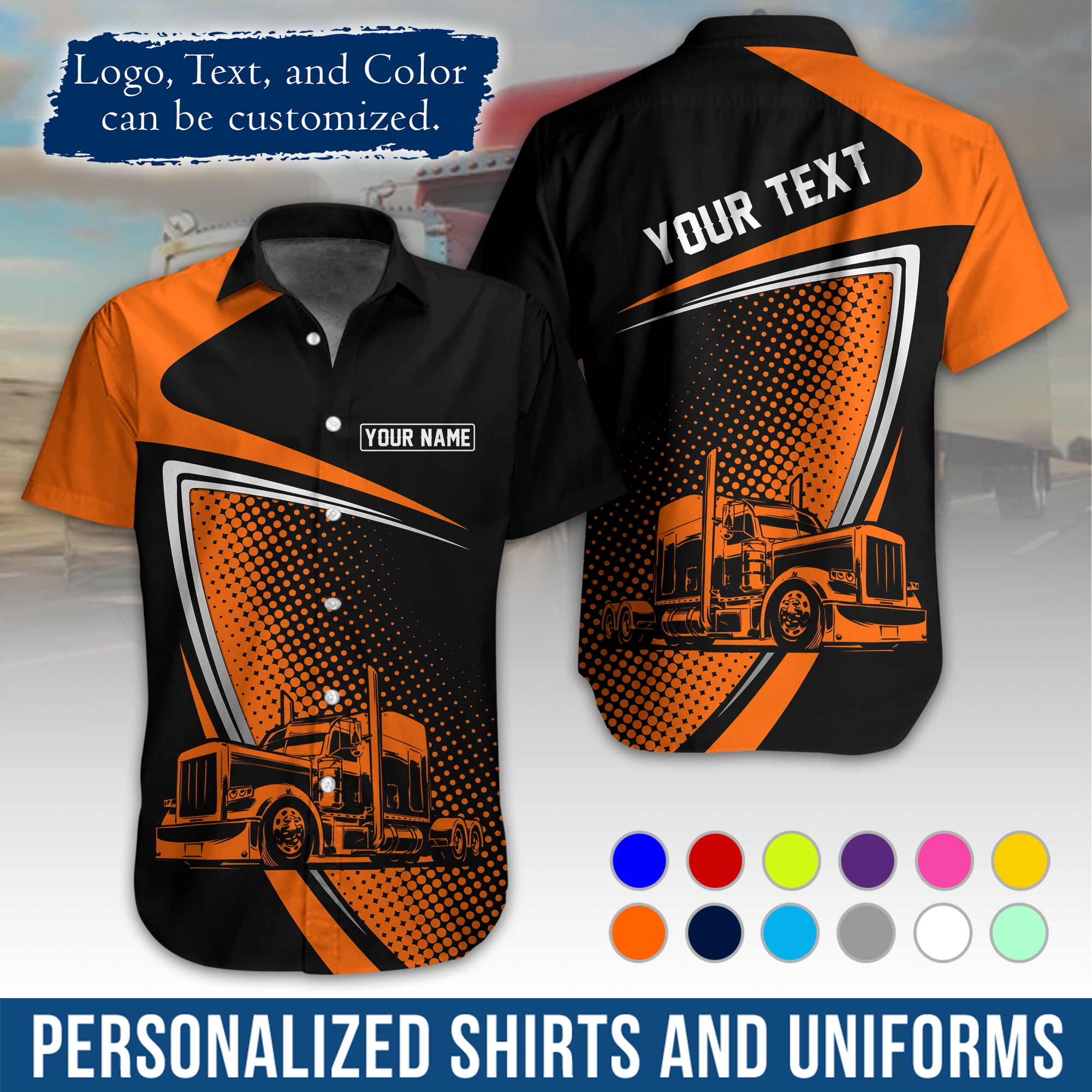 Personalized Semi Truck Hawaiian Shirt, Custom Photo, Logo, & Trucking Company Info HW02