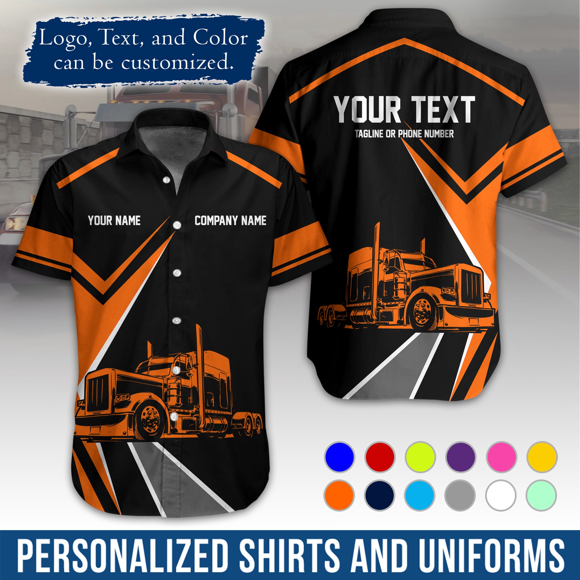 Personalized Semi Truck Hawaiian Shirt, Custom Photo, Logo, & Trucking Company Info HW05