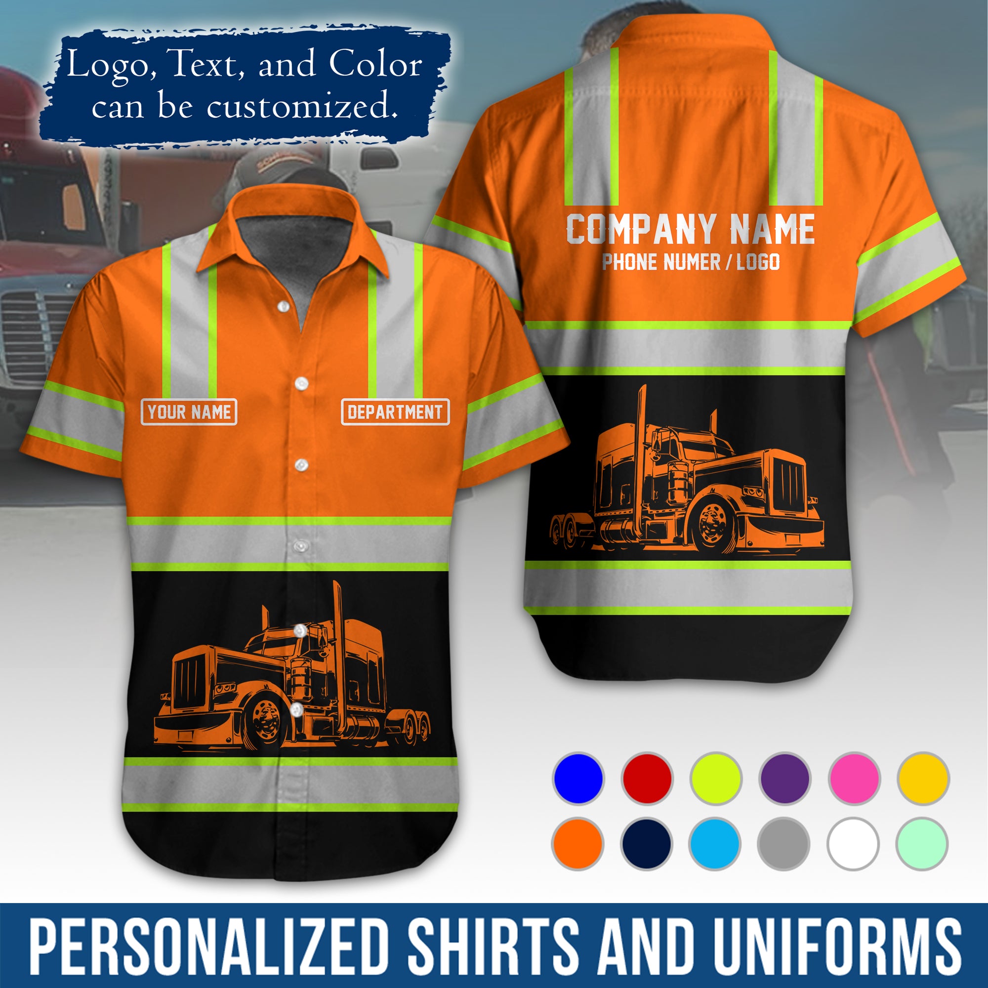 Personalized Semi Truck Hawaiian Shirt, Custom Photo, Logo, & Trucking Company Info HW03
