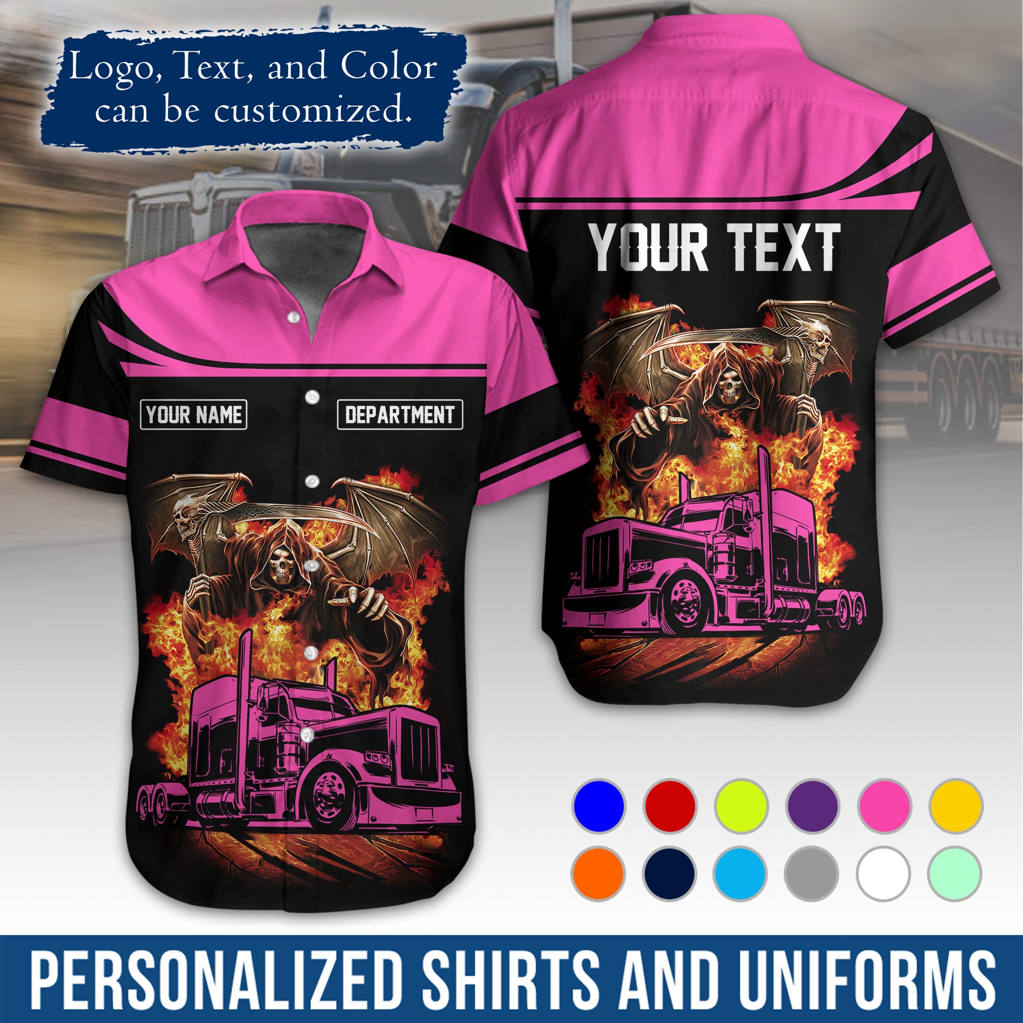 Custom Hawaiian Shirt for Semi Truck Drivers, Personalized Photo, Logo, & Company Info HW01
