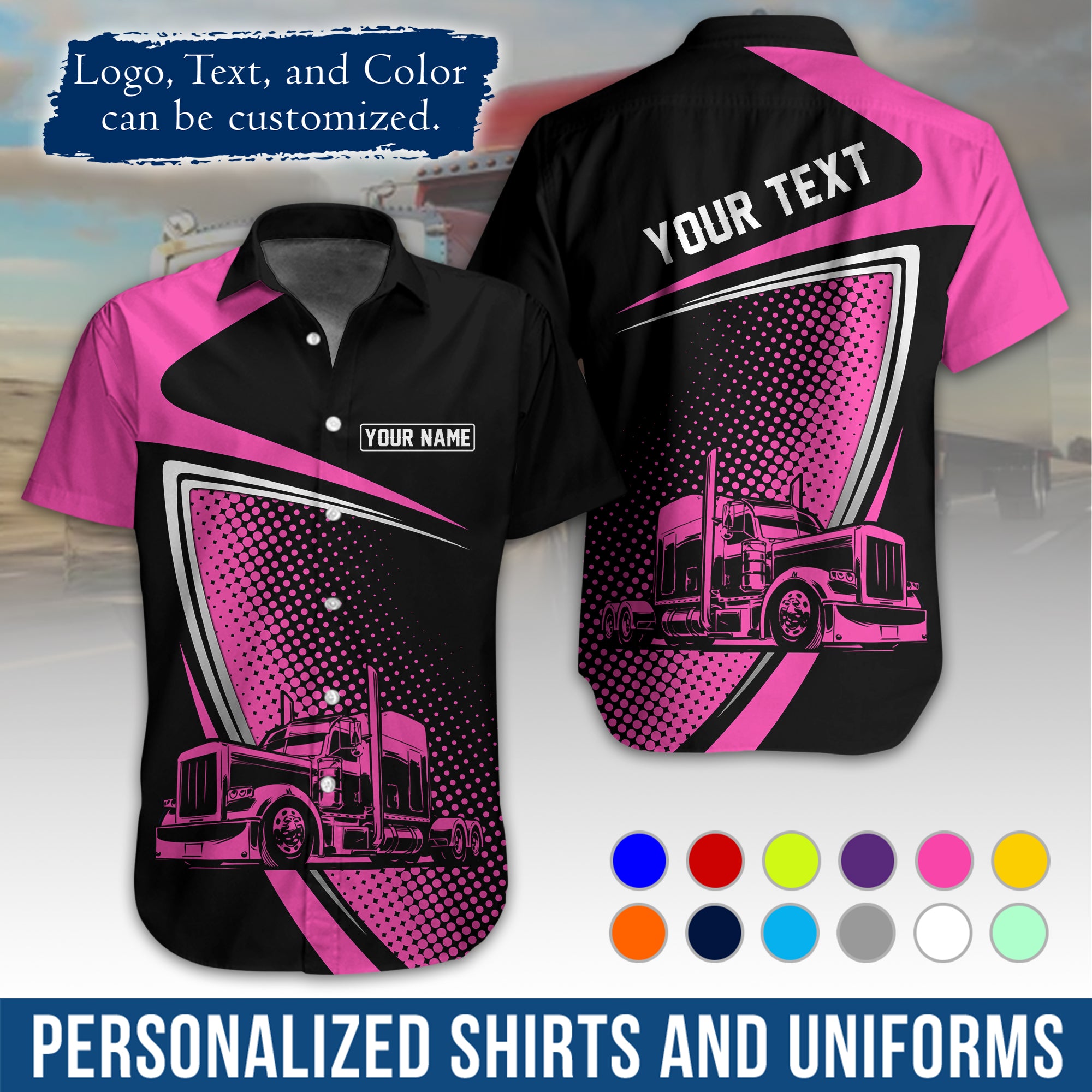 Personalized Semi Truck Hawaiian Shirt, Custom Photo, Logo, & Trucking Company Info HW02