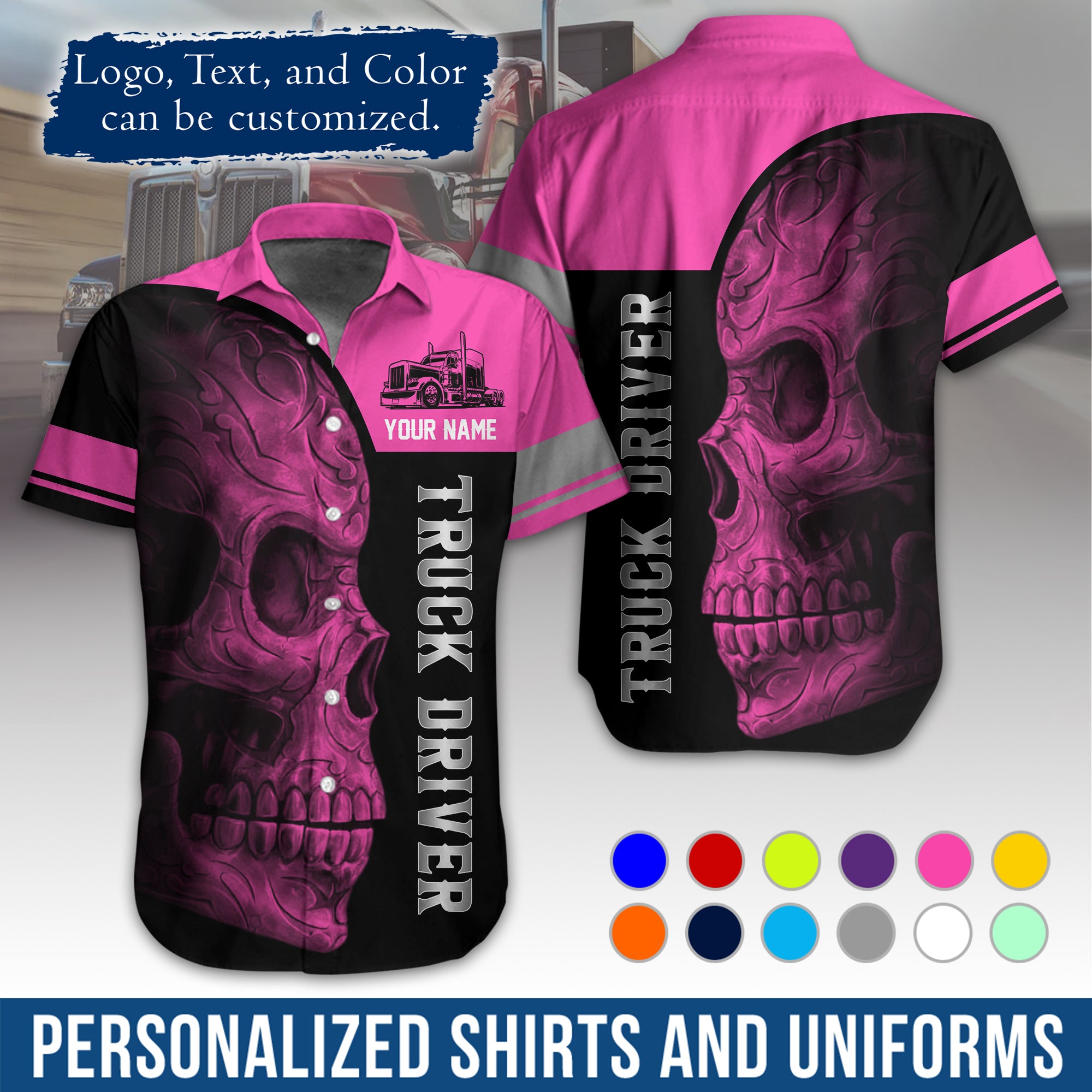 Personalized Semi Truck Hawaiian Shirt, Custom Photo, Logo, & Trucking Company Info HW06