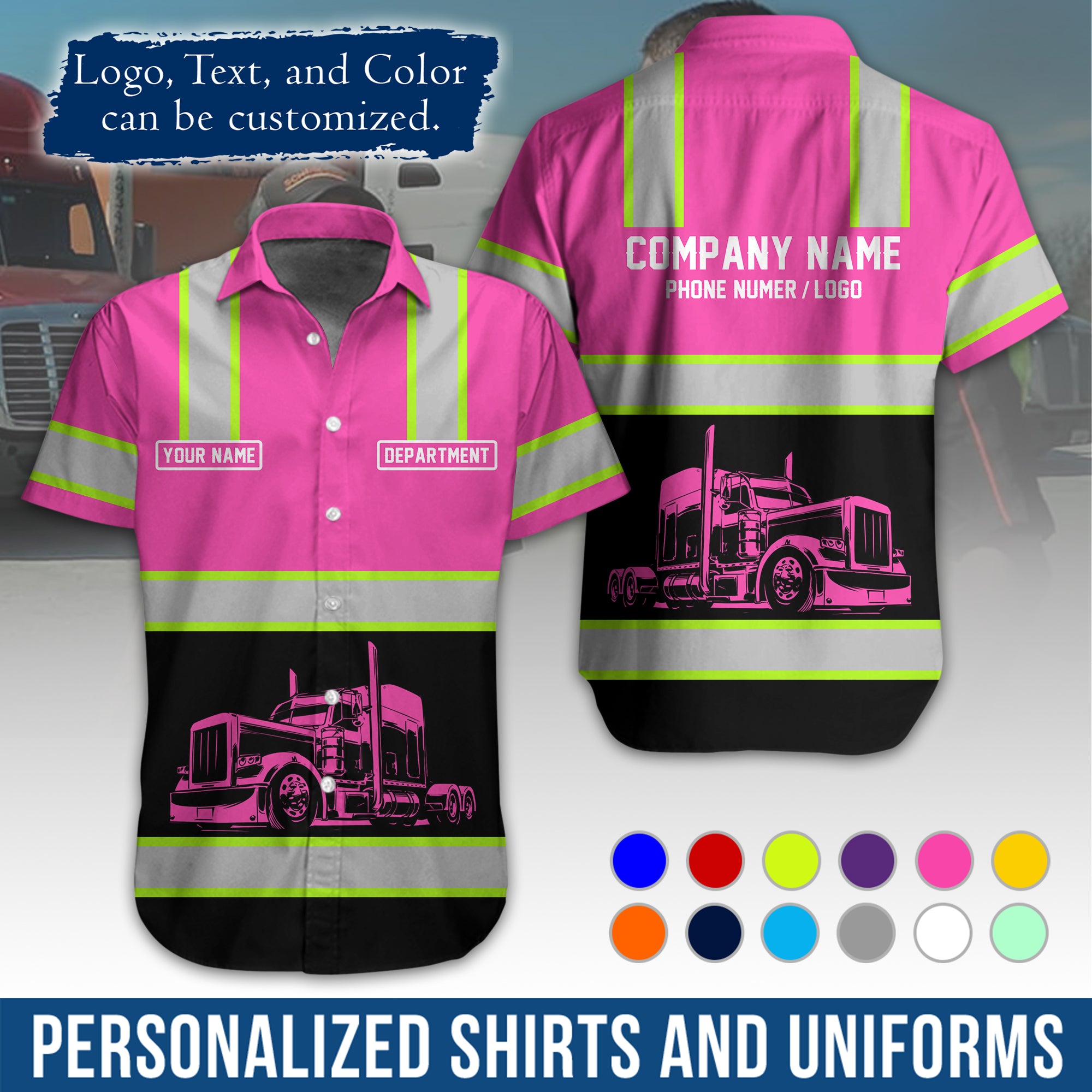 Personalized Semi Truck Hawaiian Shirt, Custom Photo, Logo, & Trucking Company Info HW03