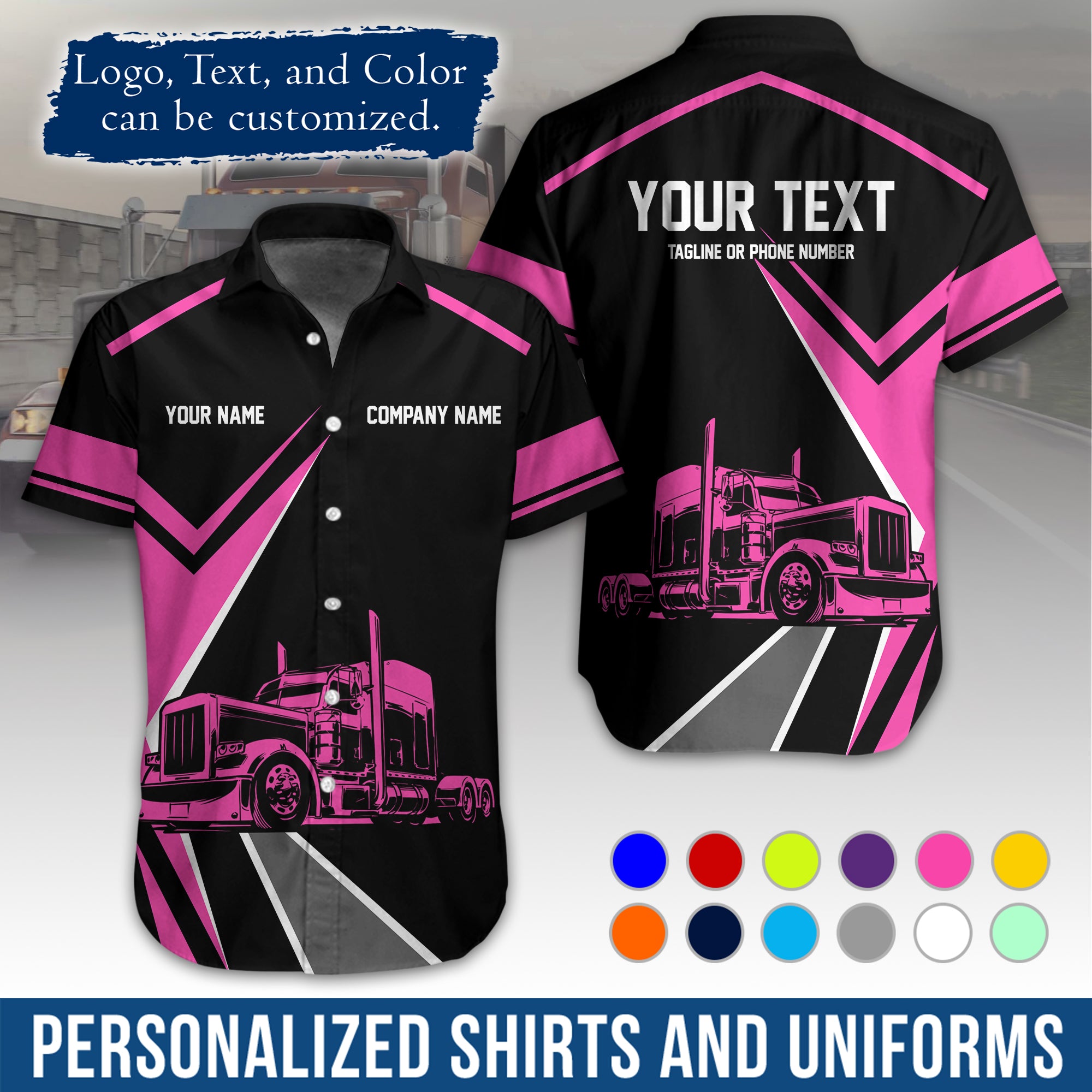Personalized Semi Truck Hawaiian Shirt, Custom Photo, Logo, & Trucking Company Info HW05