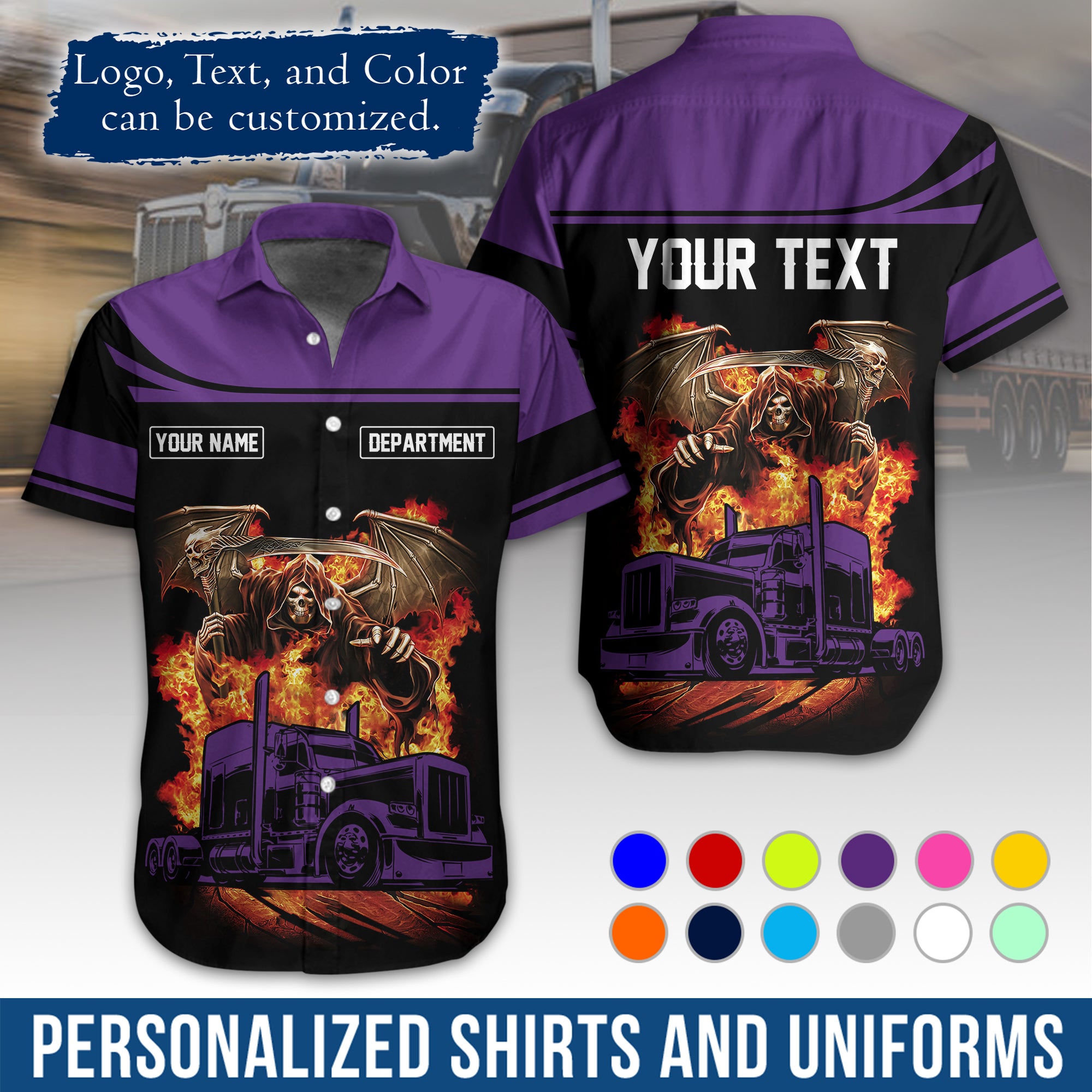Custom Hawaiian Shirt for Semi Truck Drivers, Personalized Photo, Logo, & Company Info HW01