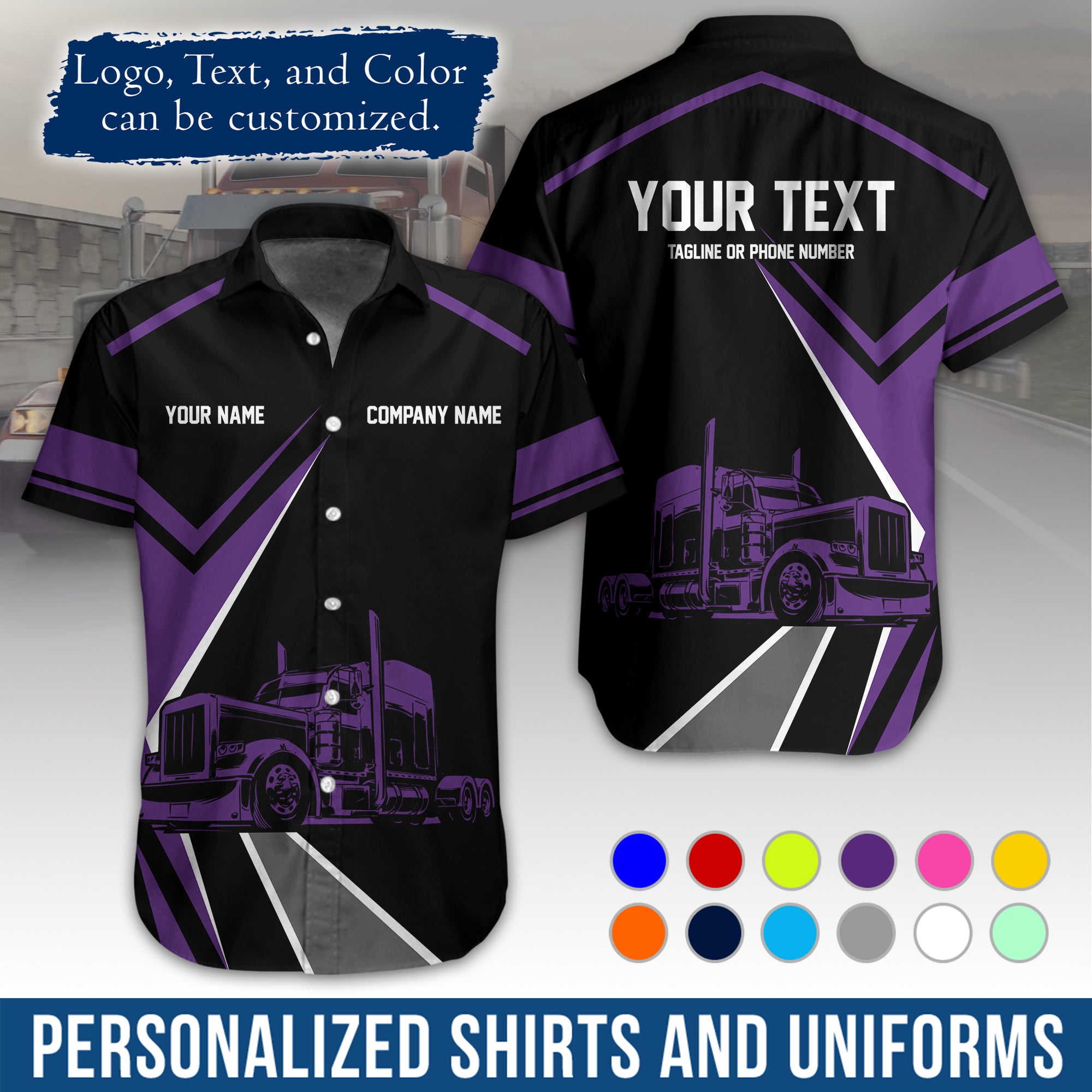 Personalized Semi Truck Hawaiian Shirt, Custom Photo, Logo, & Trucking Company Info HW05