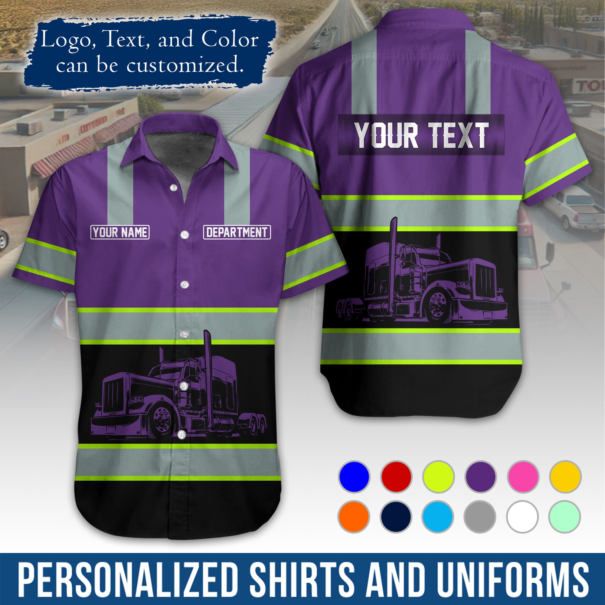Personalized Semi Truck Hawaiian Shirt, Custom Photo, Logo, & Trucking Company Info HW09
