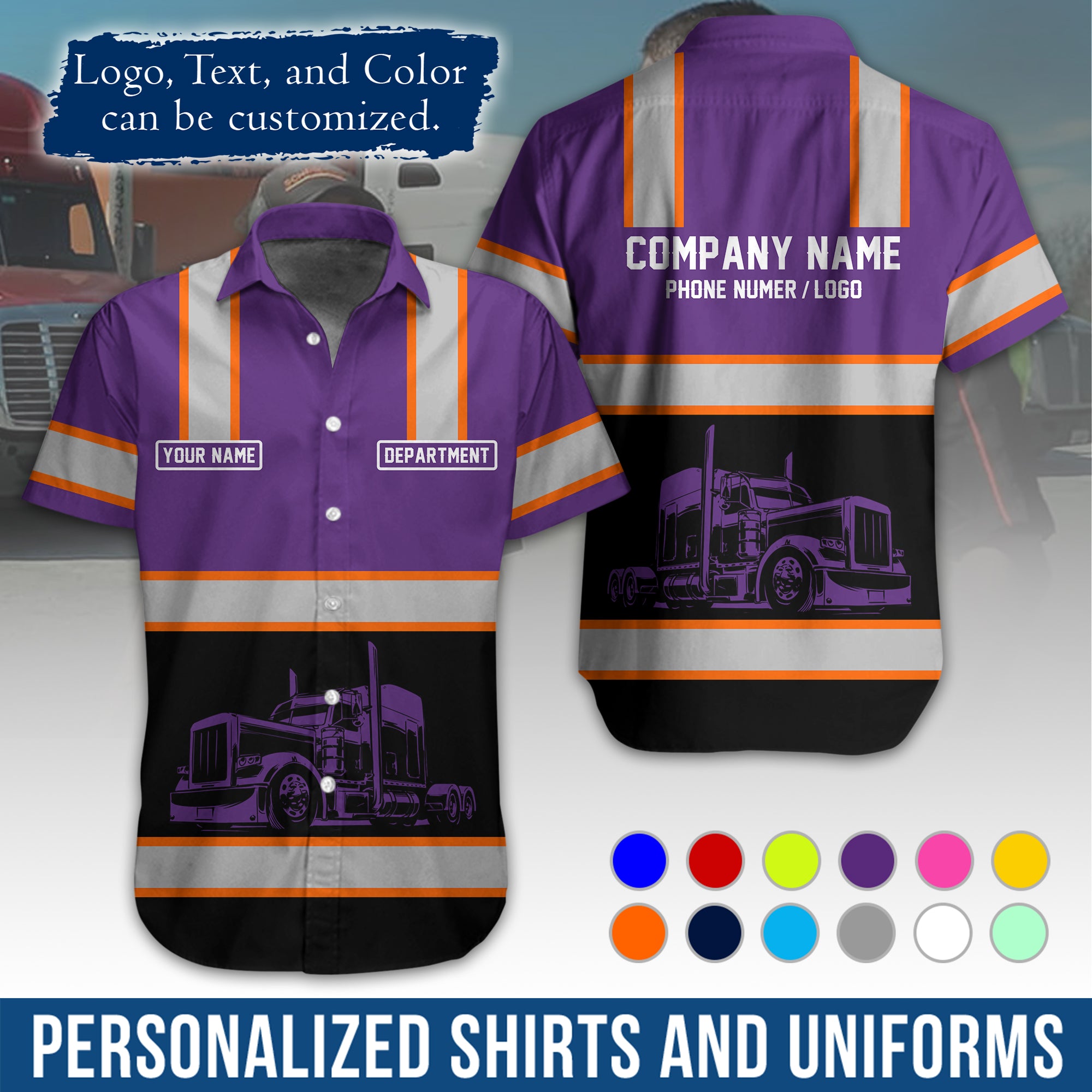 Personalized Semi Truck Hawaiian Shirt, Custom Photo, Logo, & Trucking Company Info HW03