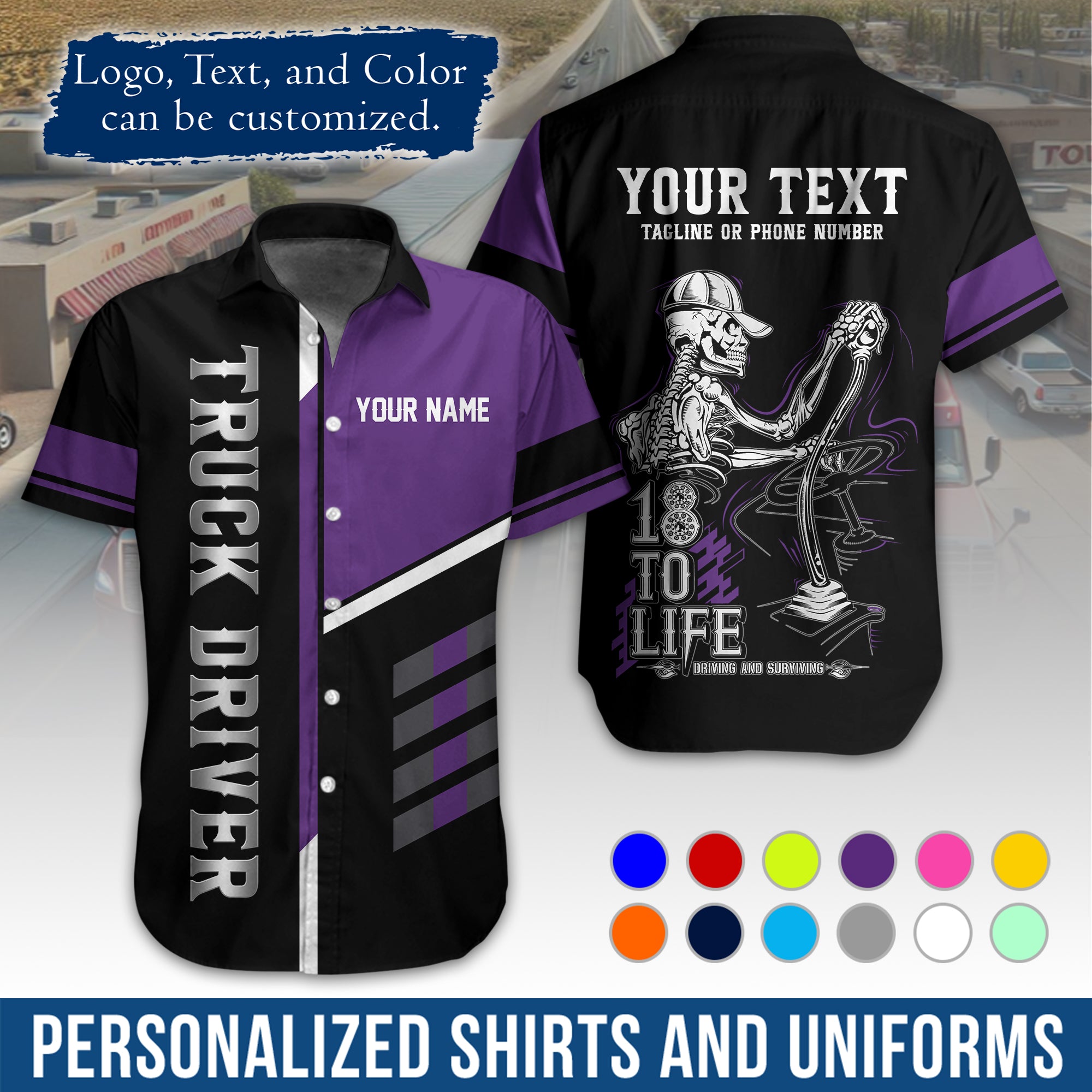 Personalized Semi Truck Hawaiian Shirt, Custom Photo, Logo, & Trucking Company Info HW07