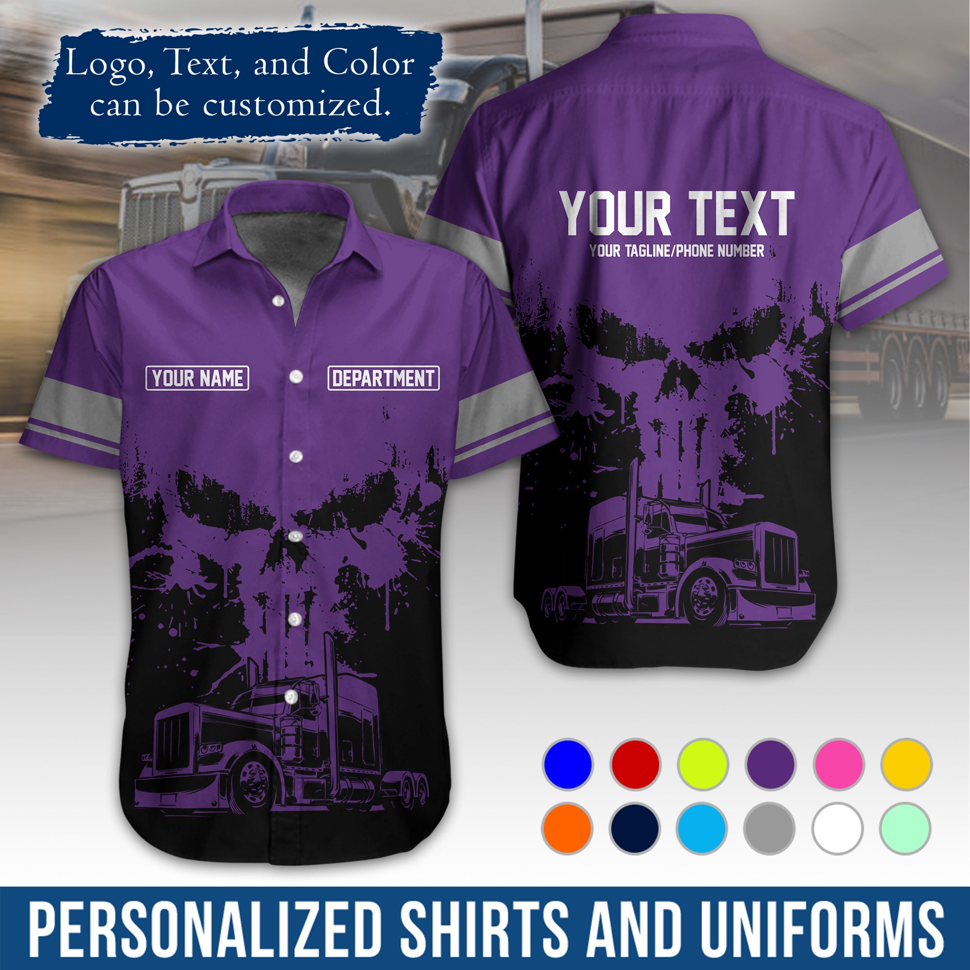 Personalized Semi Truck Hawaiian Shirt, Custom Photo, Logo, & Trucking Company Info HW04