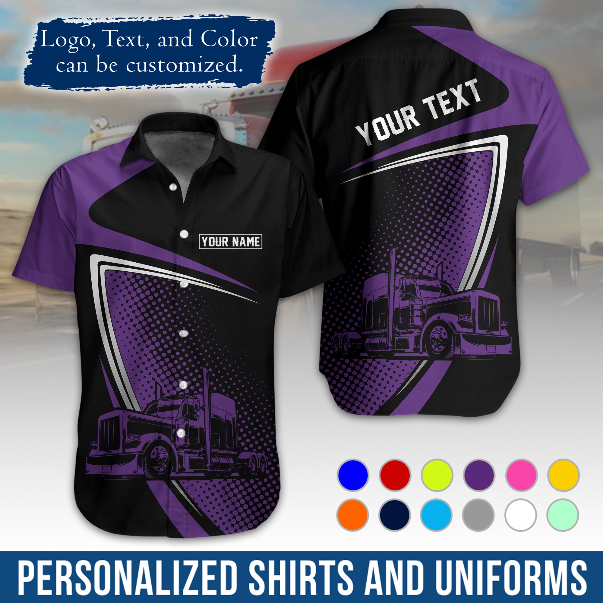 Personalized Semi Truck Hawaiian Shirt, Custom Photo, Logo, & Trucking Company Info HW02
