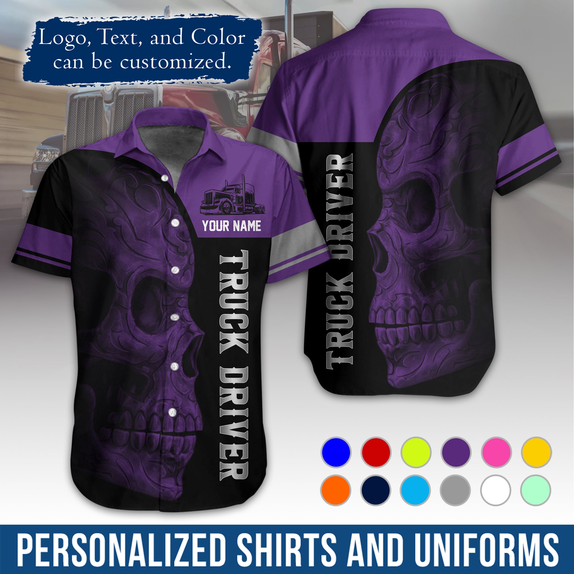 Personalized Semi Truck Hawaiian Shirt, Custom Photo, Logo, & Trucking Company Info HW06