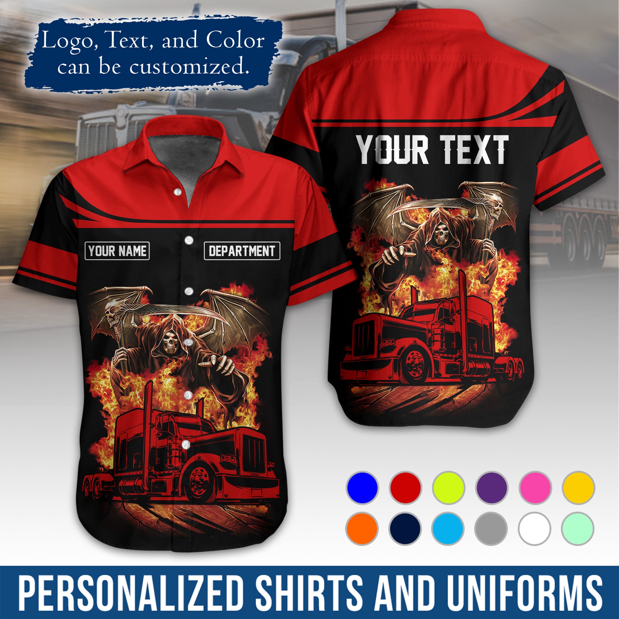 Custom Hawaiian Shirt for Semi Truck Drivers, Personalized Photo, Logo, & Company Info HW01