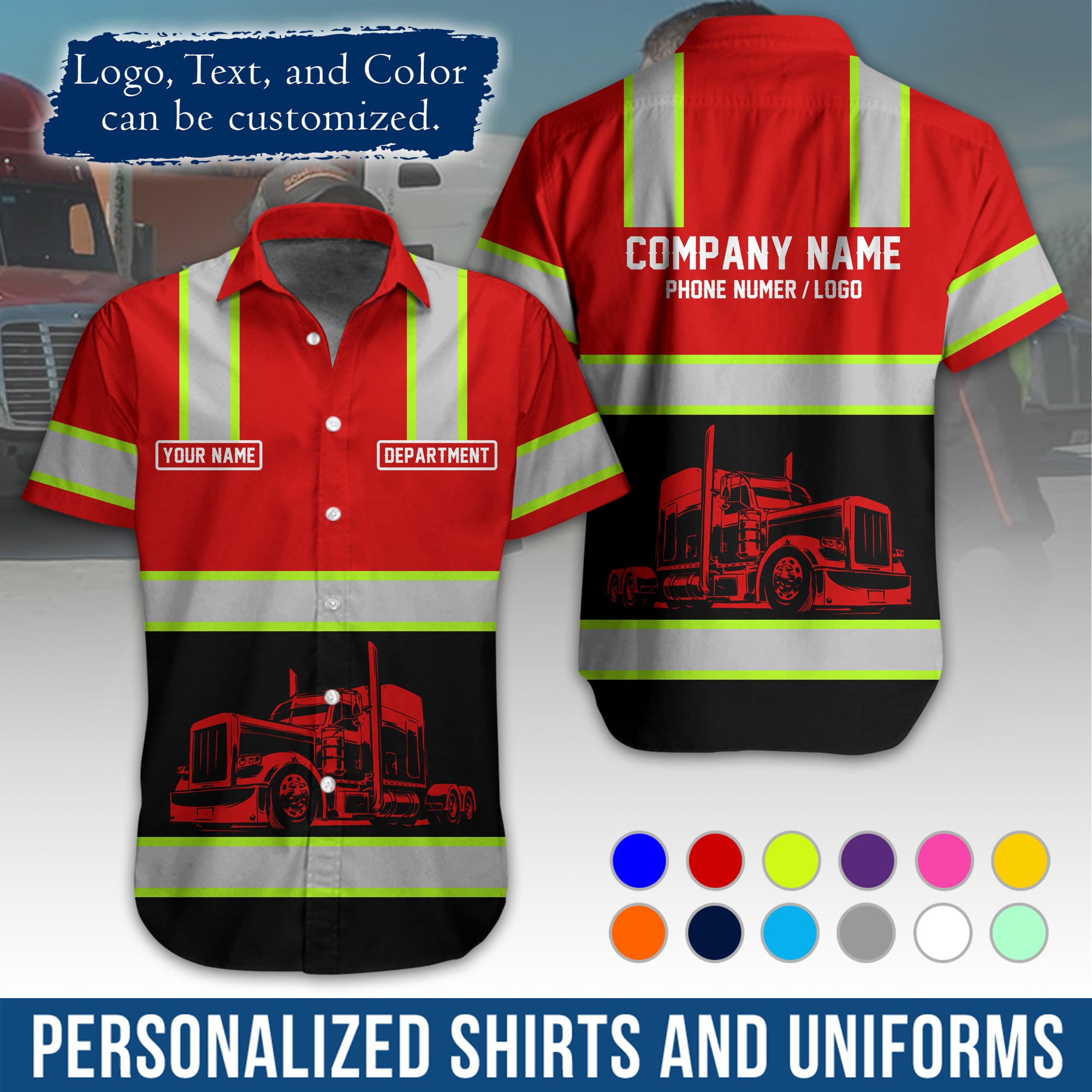 Personalized Semi Truck Hawaiian Shirt, Custom Photo, Logo, & Trucking Company Info HW03
