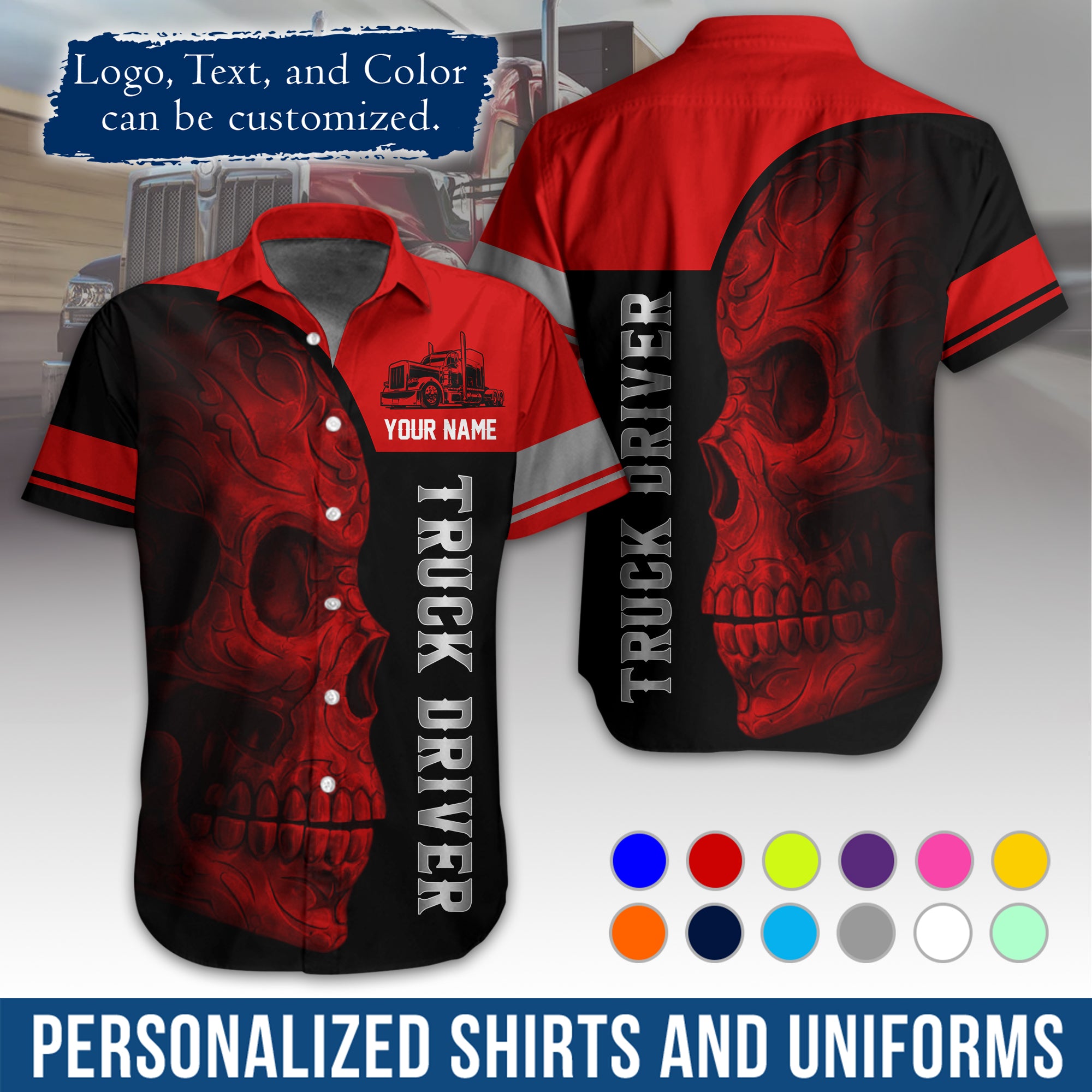 Personalized Semi Truck Hawaiian Shirt, Custom Photo, Logo, & Trucking Company Info HW06