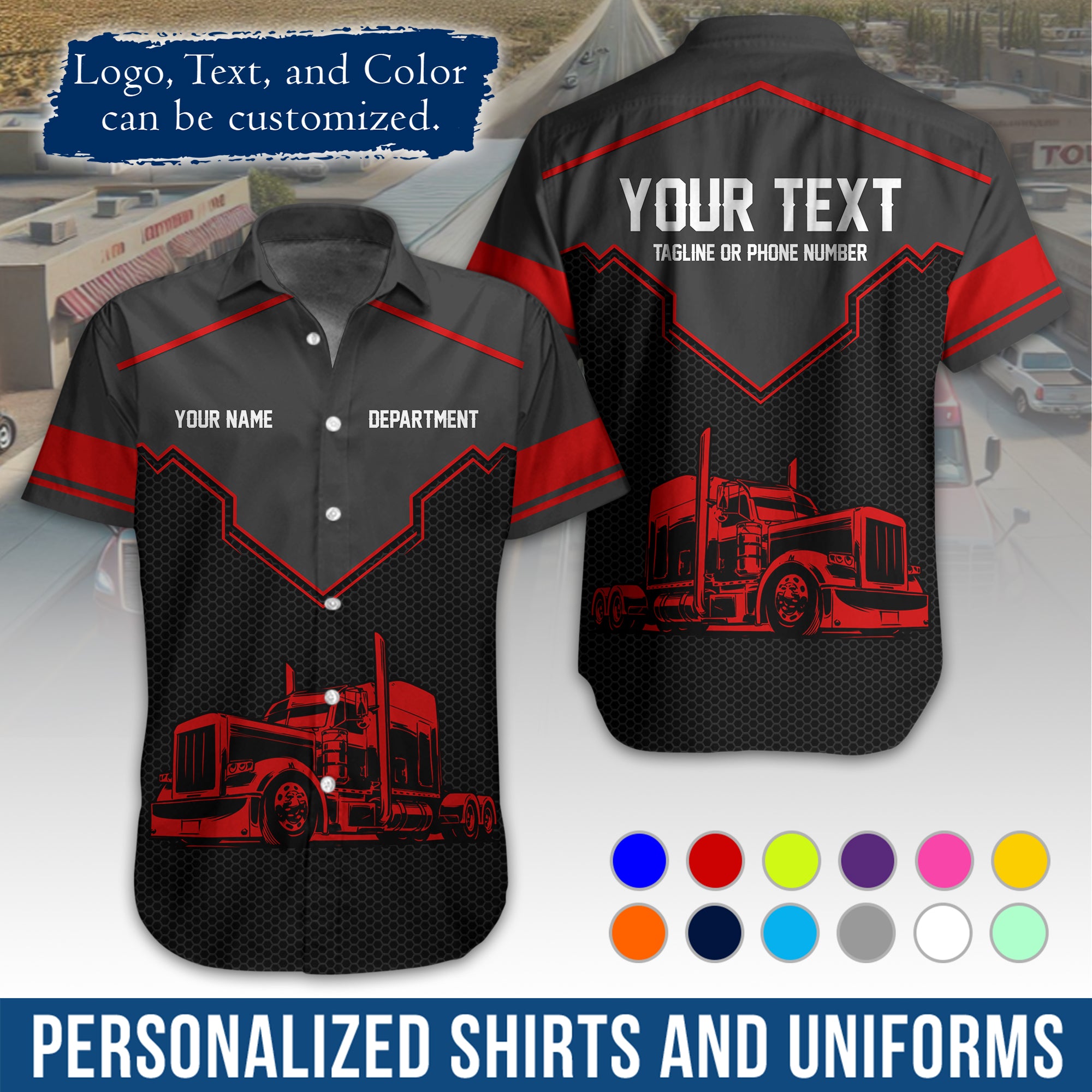 Personalized Semi Truck Hawaiian Shirt, Custom Photo, Logo, & Trucking Company Info HW08