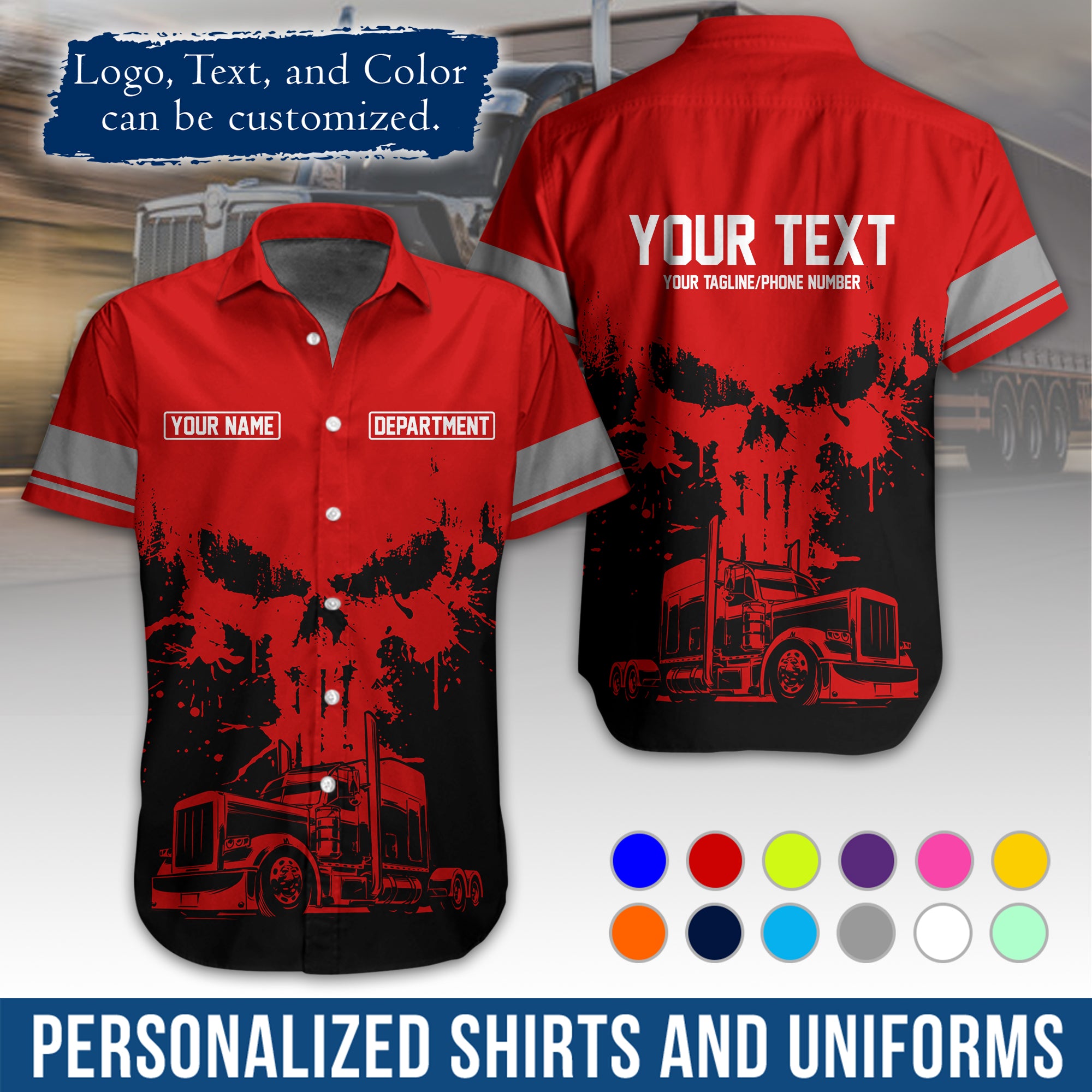 Personalized Semi Truck Hawaiian Shirt, Custom Photo, Logo, & Trucking Company Info HW04