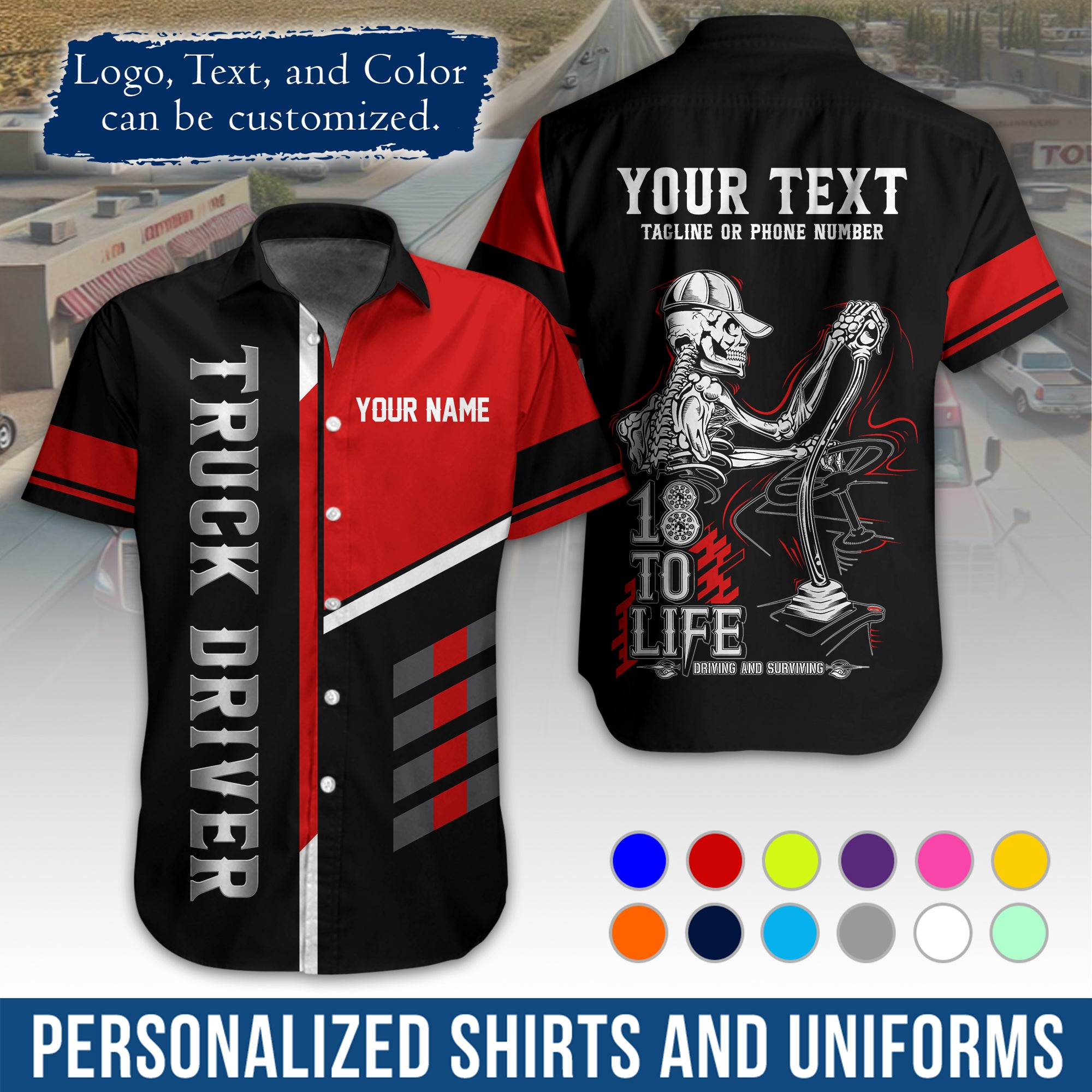 Personalized Semi Truck Hawaiian Shirt, Custom Photo, Logo, & Trucking Company Info HW07