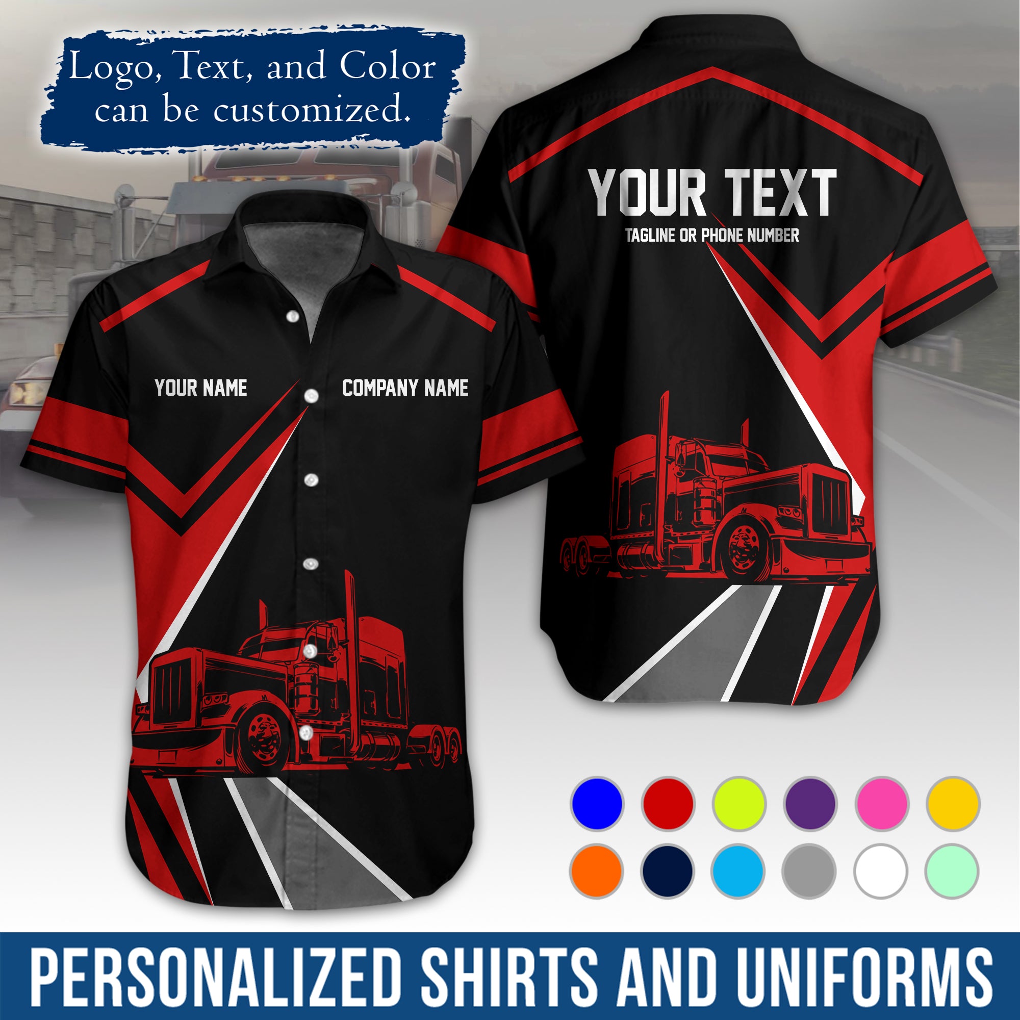 Personalized Semi Truck Hawaiian Shirt, Custom Photo, Logo, & Trucking Company Info HW05