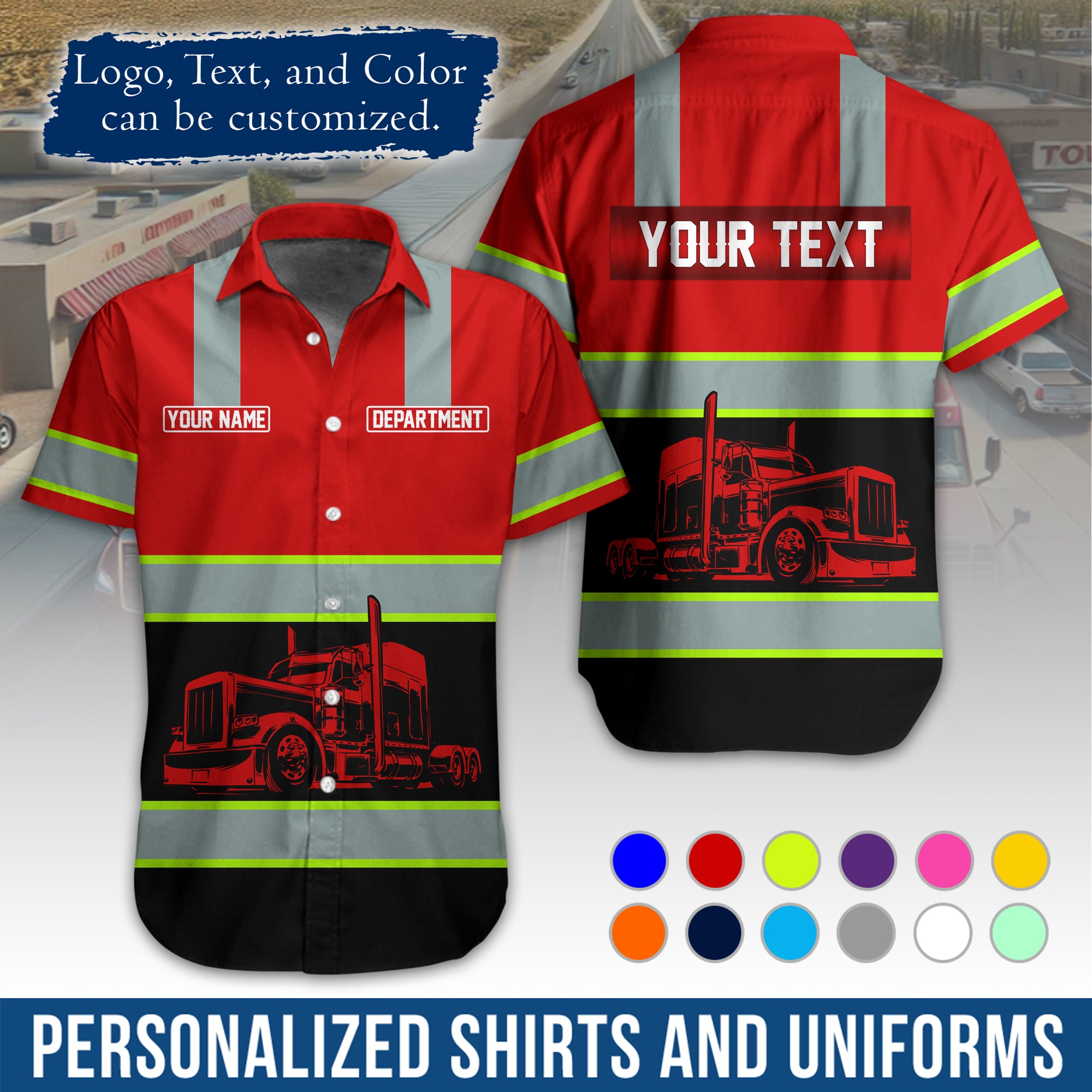 Personalized Semi Truck Hawaiian Shirt, Custom Photo, Logo, & Trucking Company Info HW09