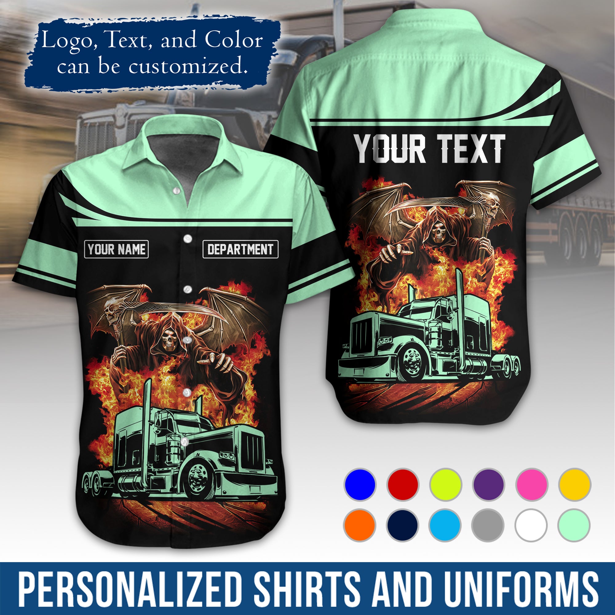 Custom Hawaiian Shirt for Semi Truck Drivers, Personalized Photo, Logo, & Company Info HW01