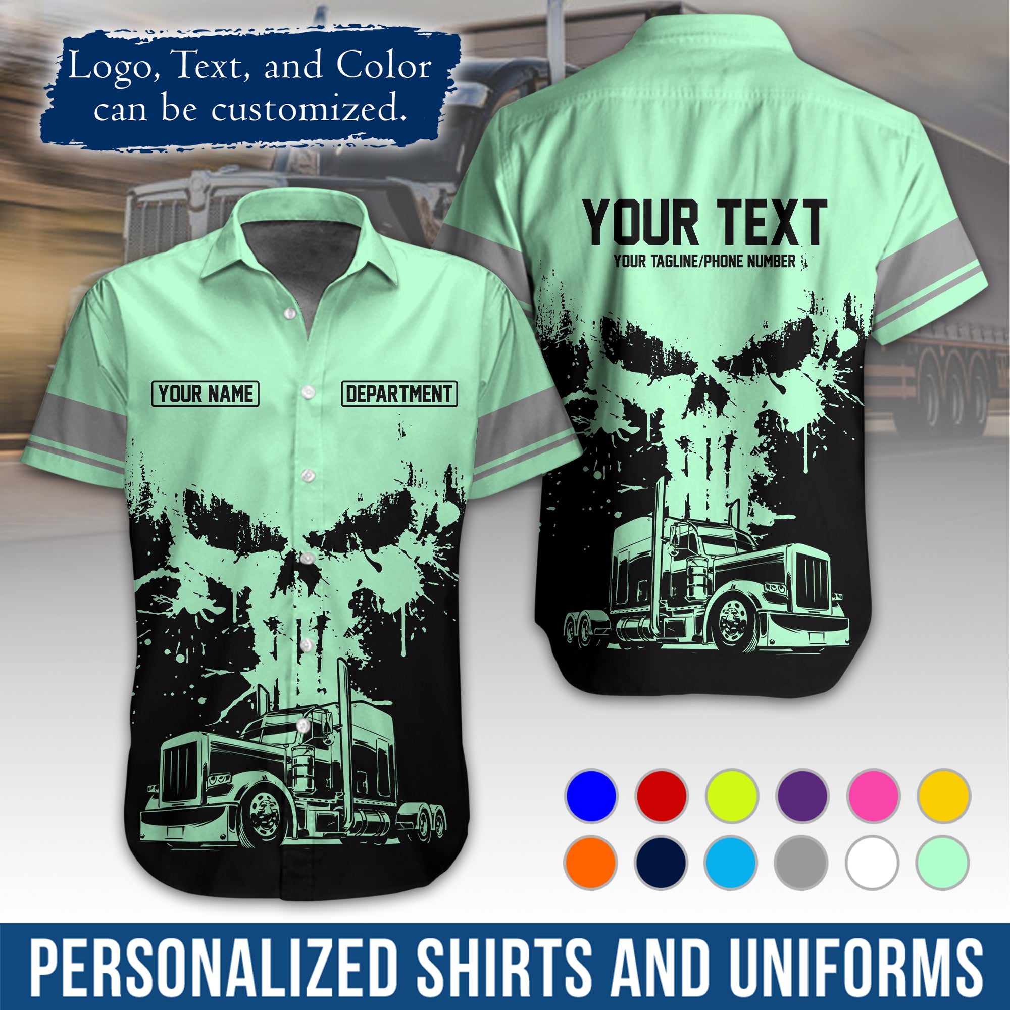 Personalized Semi Truck Hawaiian Shirt, Custom Photo, Logo, & Trucking Company Info HW04