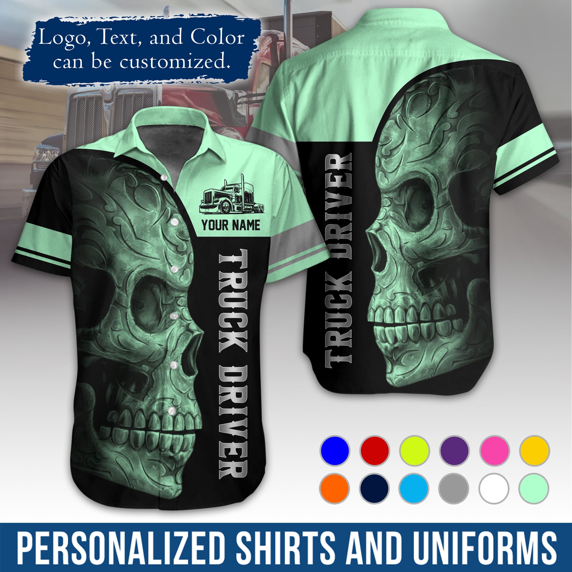 Personalized Semi Truck Hawaiian Shirt, Custom Photo, Logo, & Trucking Company Info HW06