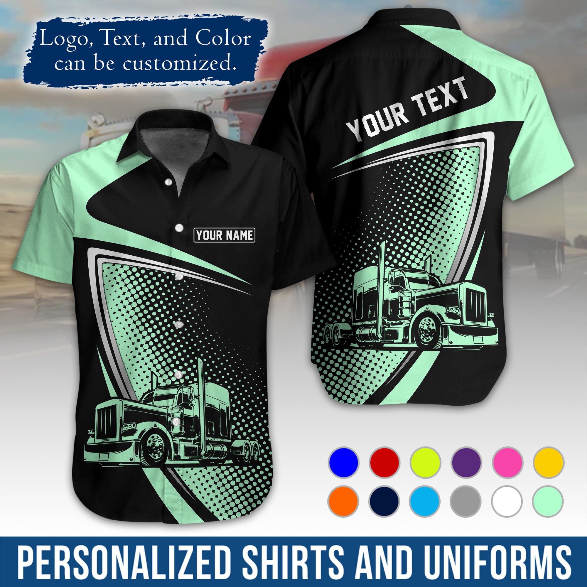 Personalized Semi Truck Hawaiian Shirt, Custom Photo, Logo, & Trucking Company Info HW02