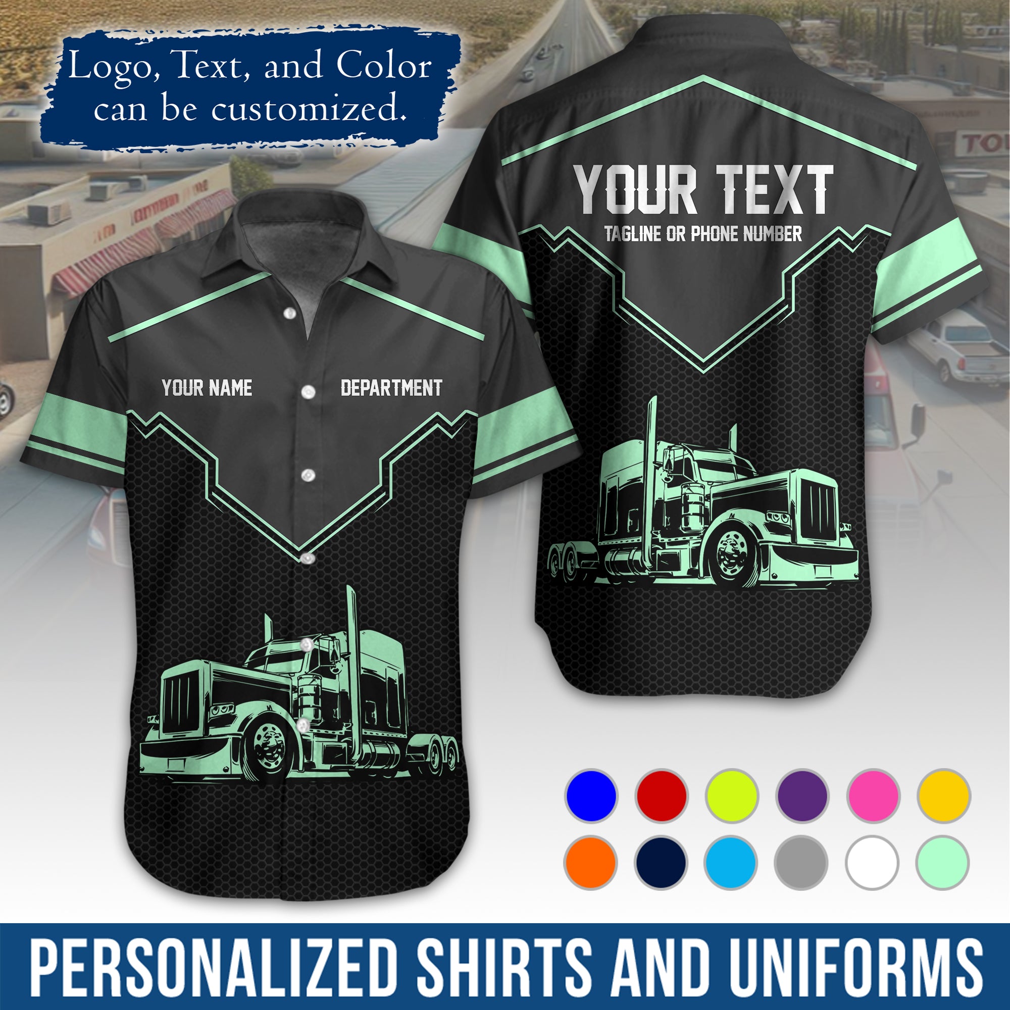 Personalized Semi Truck Hawaiian Shirt, Custom Photo, Logo, & Trucking Company Info HW08