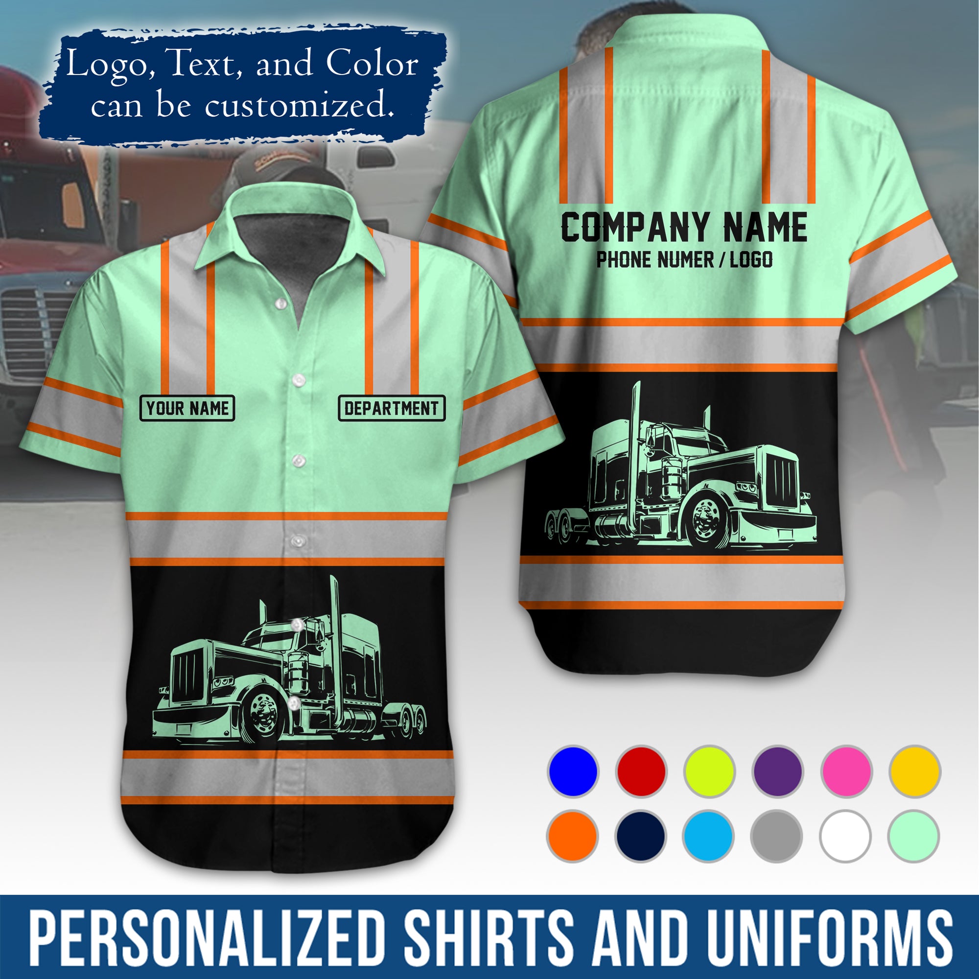 Personalized Semi Truck Hawaiian Shirt, Custom Photo, Logo, & Trucking Company Info HW03