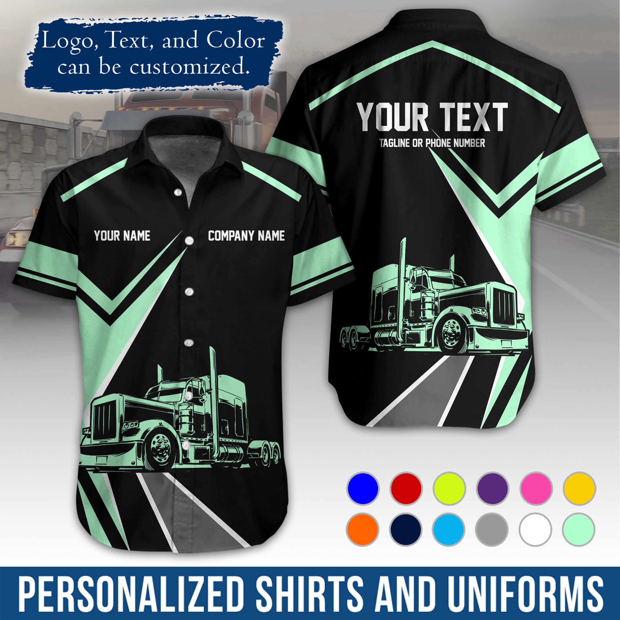 Personalized Semi Truck Hawaiian Shirt, Custom Photo, Logo, & Trucking Company Info HW05