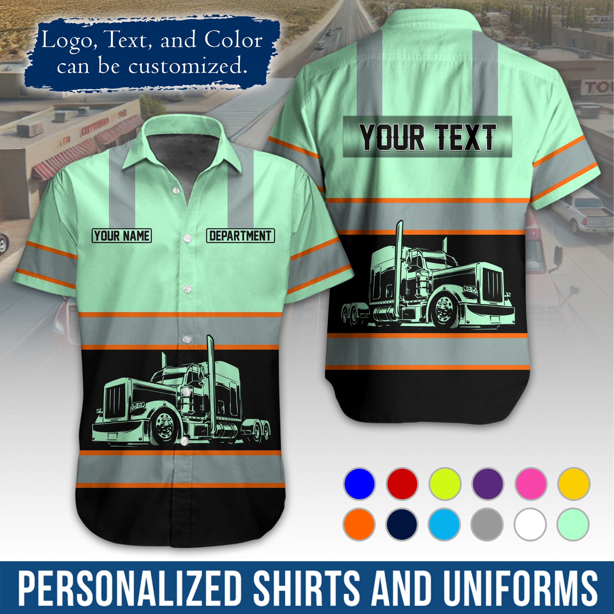 Personalized Semi Truck Hawaiian Shirt, Custom Photo, Logo, & Trucking Company Info HW09