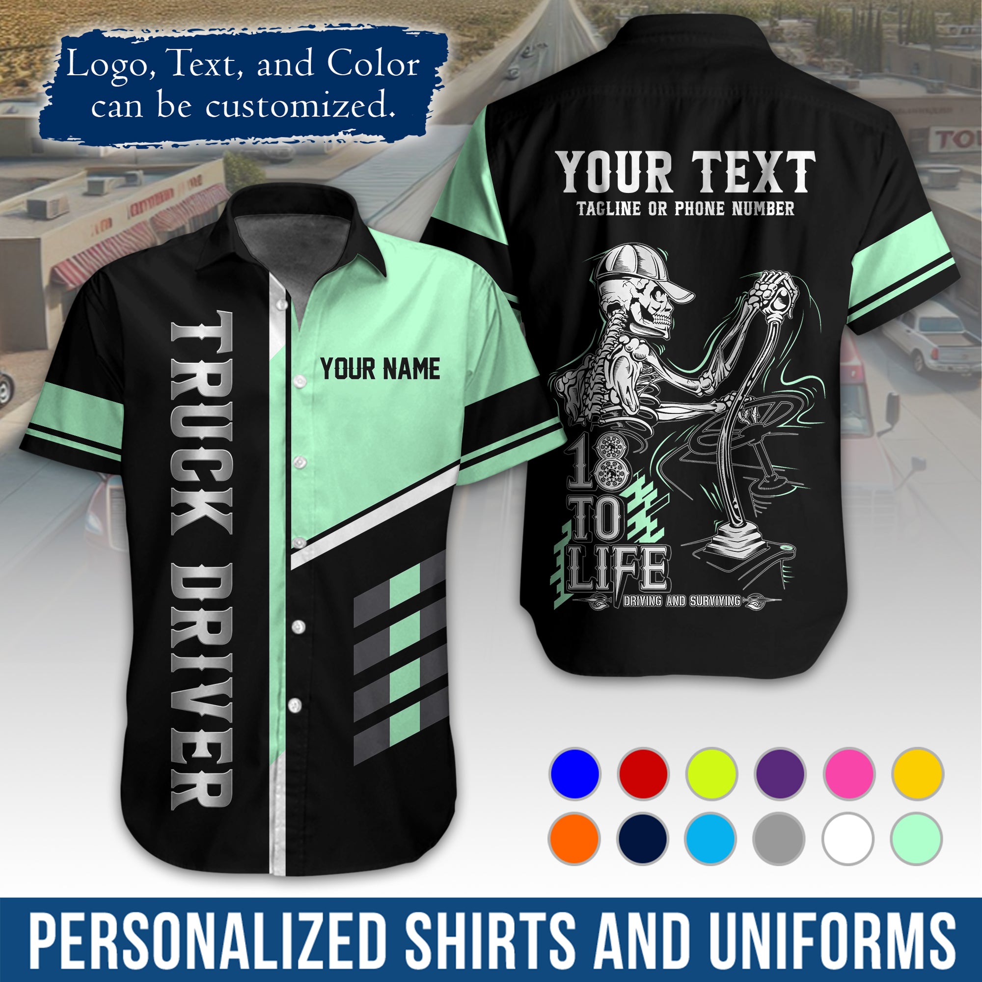 Personalized Semi Truck Hawaiian Shirt, Custom Photo, Logo, & Trucking Company Info HW07