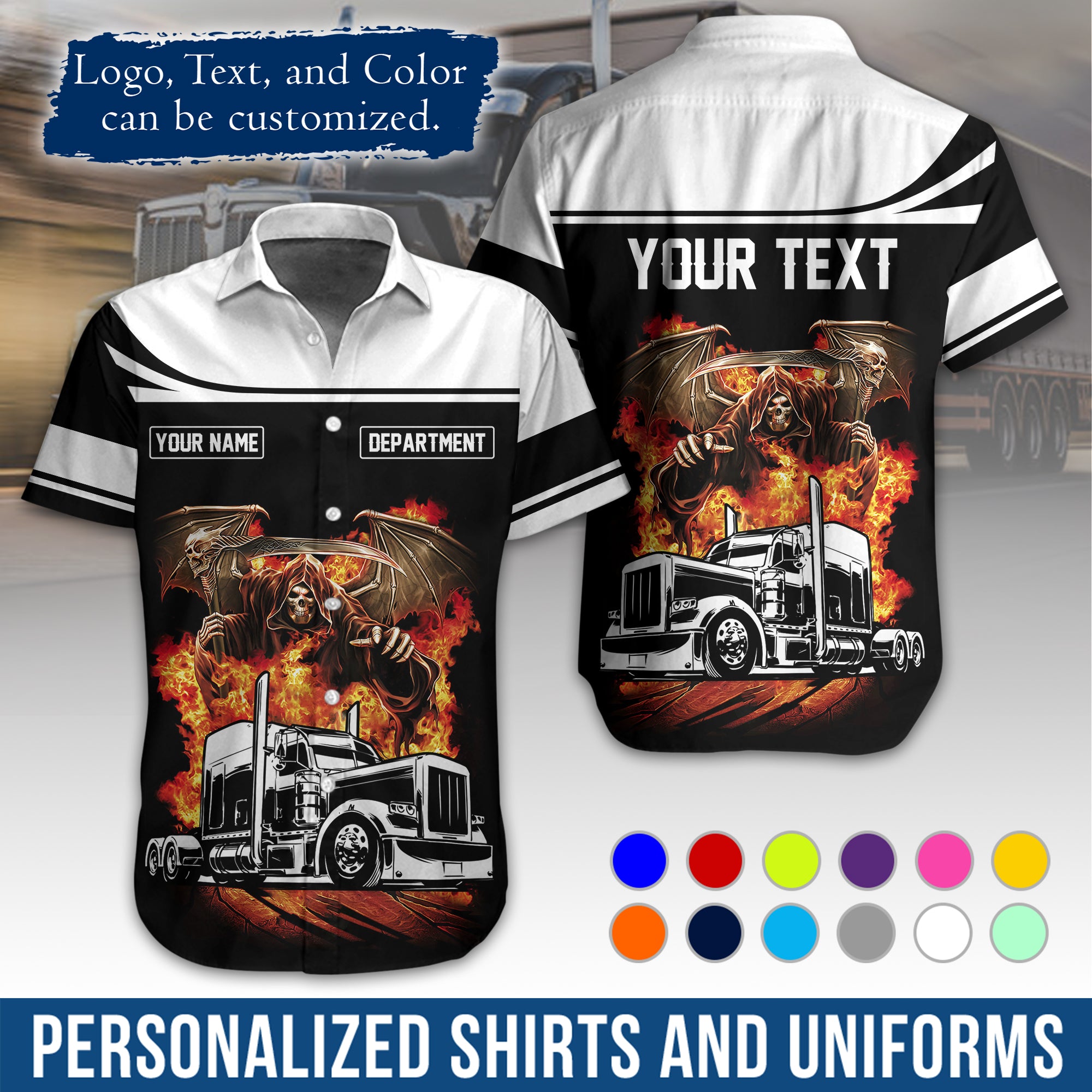 Custom Hawaiian Shirt for Semi Truck Drivers, Personalized Photo, Logo, & Company Info HW01