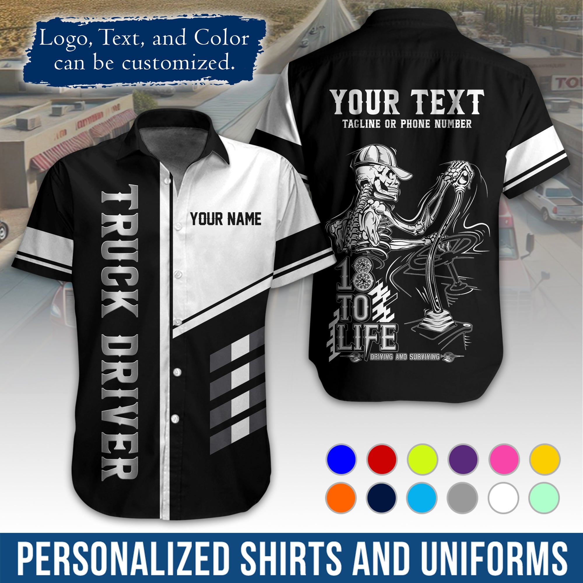 Personalized Semi Truck Hawaiian Shirt, Custom Photo, Logo, & Trucking Company Info HW07