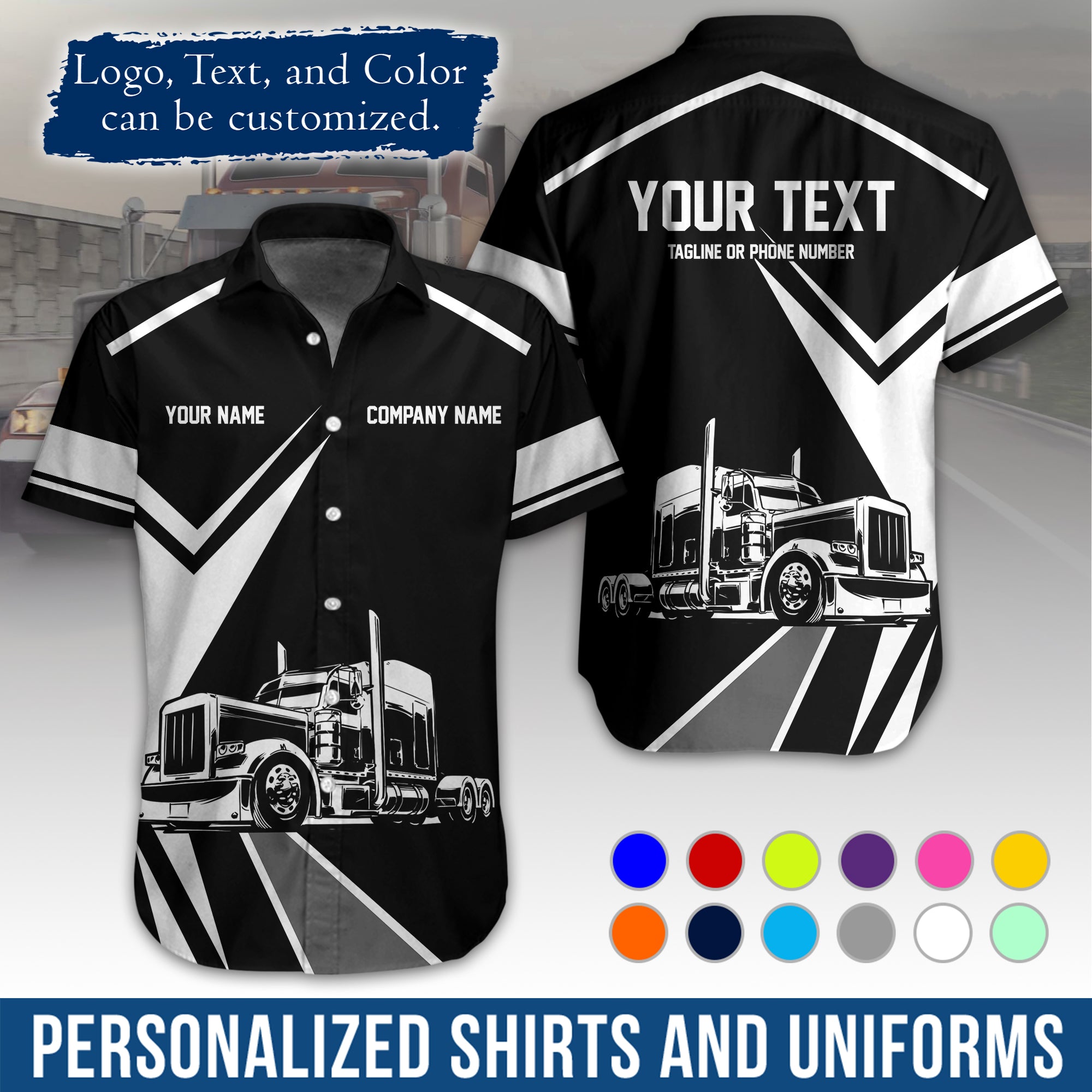 Personalized Semi Truck Hawaiian Shirt, Custom Photo, Logo, & Trucking Company Info HW05