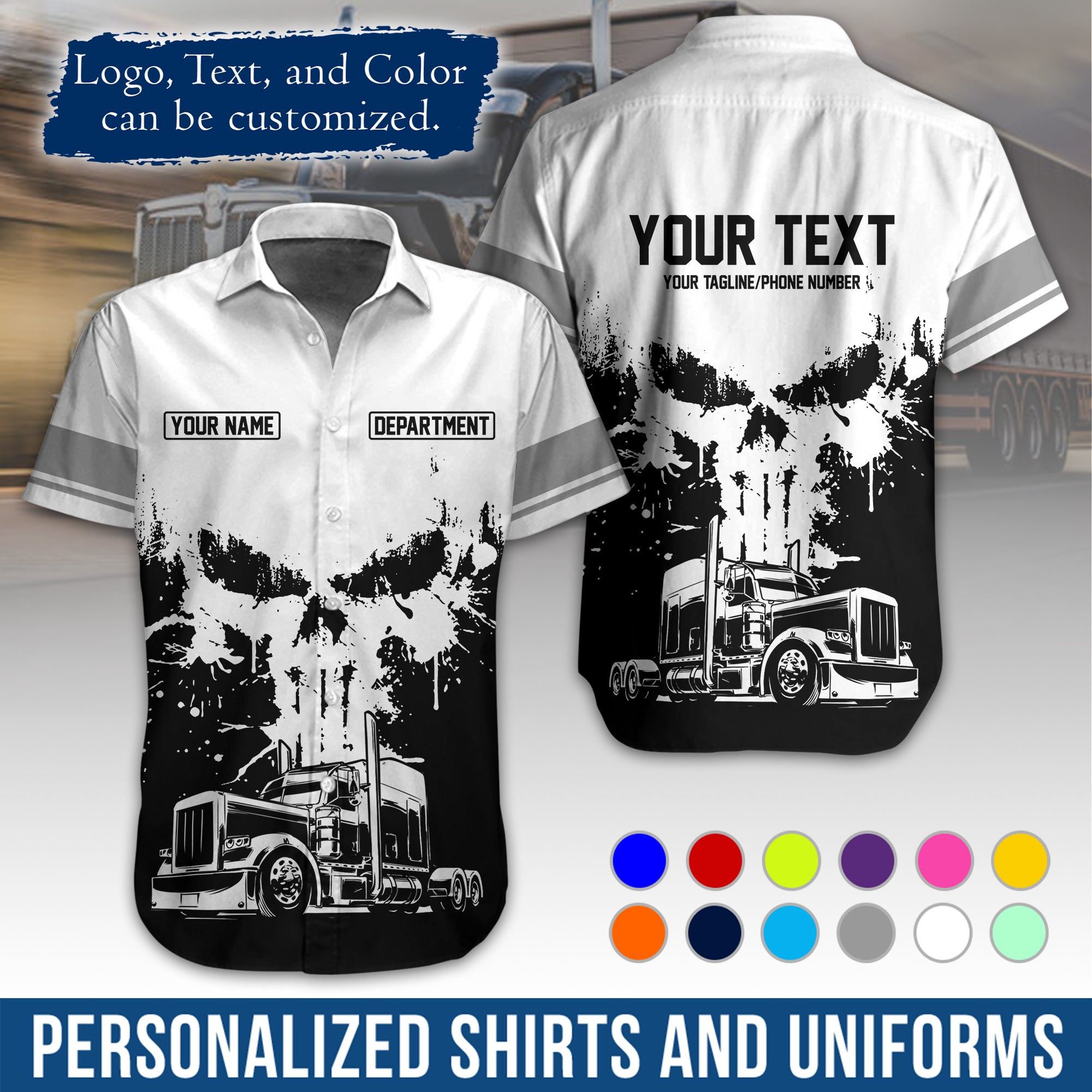 Personalized Semi Truck Hawaiian Shirt, Custom Photo, Logo, & Trucking Company Info HW04