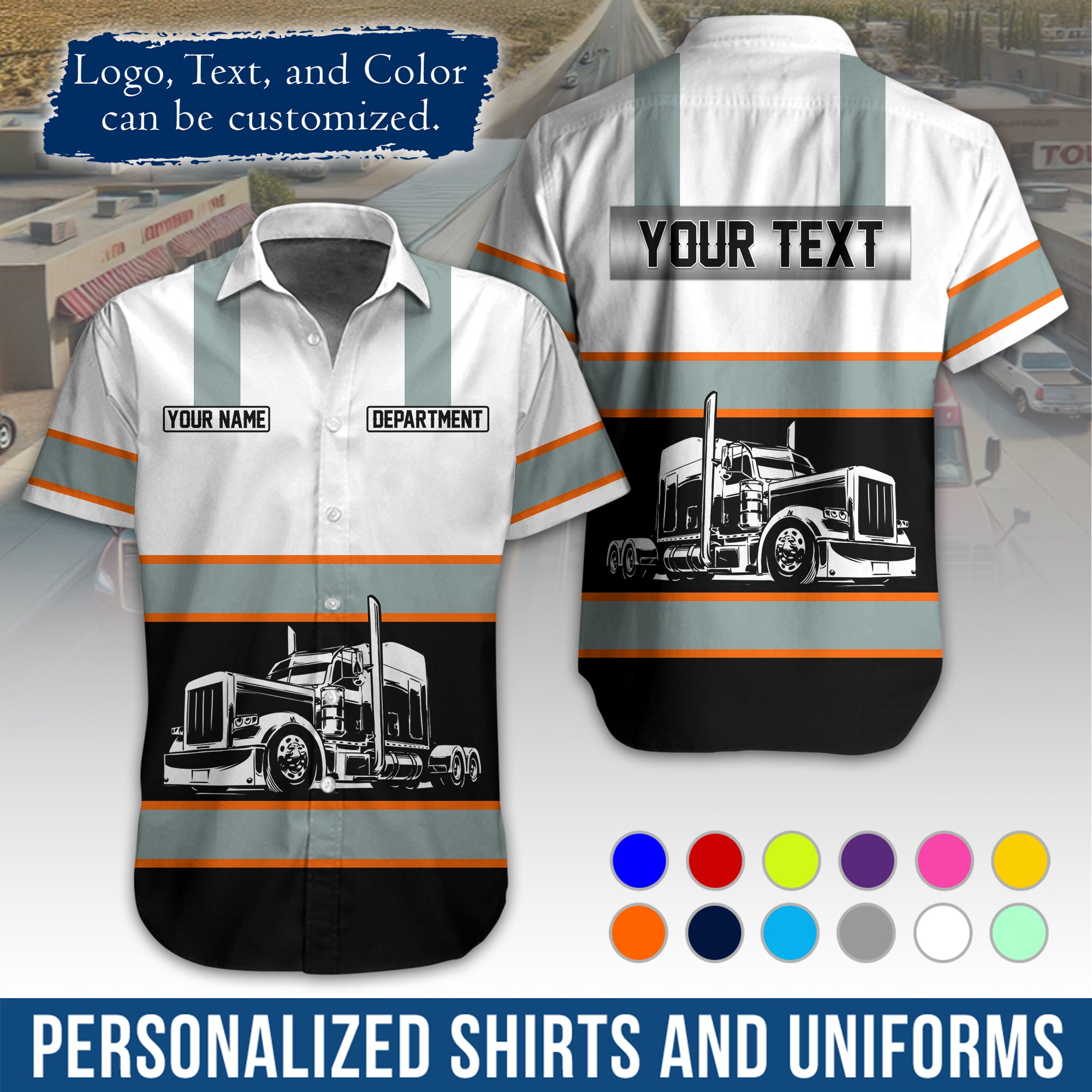 Personalized Semi Truck Hawaiian Shirt, Custom Photo, Logo, & Trucking Company Info HW09