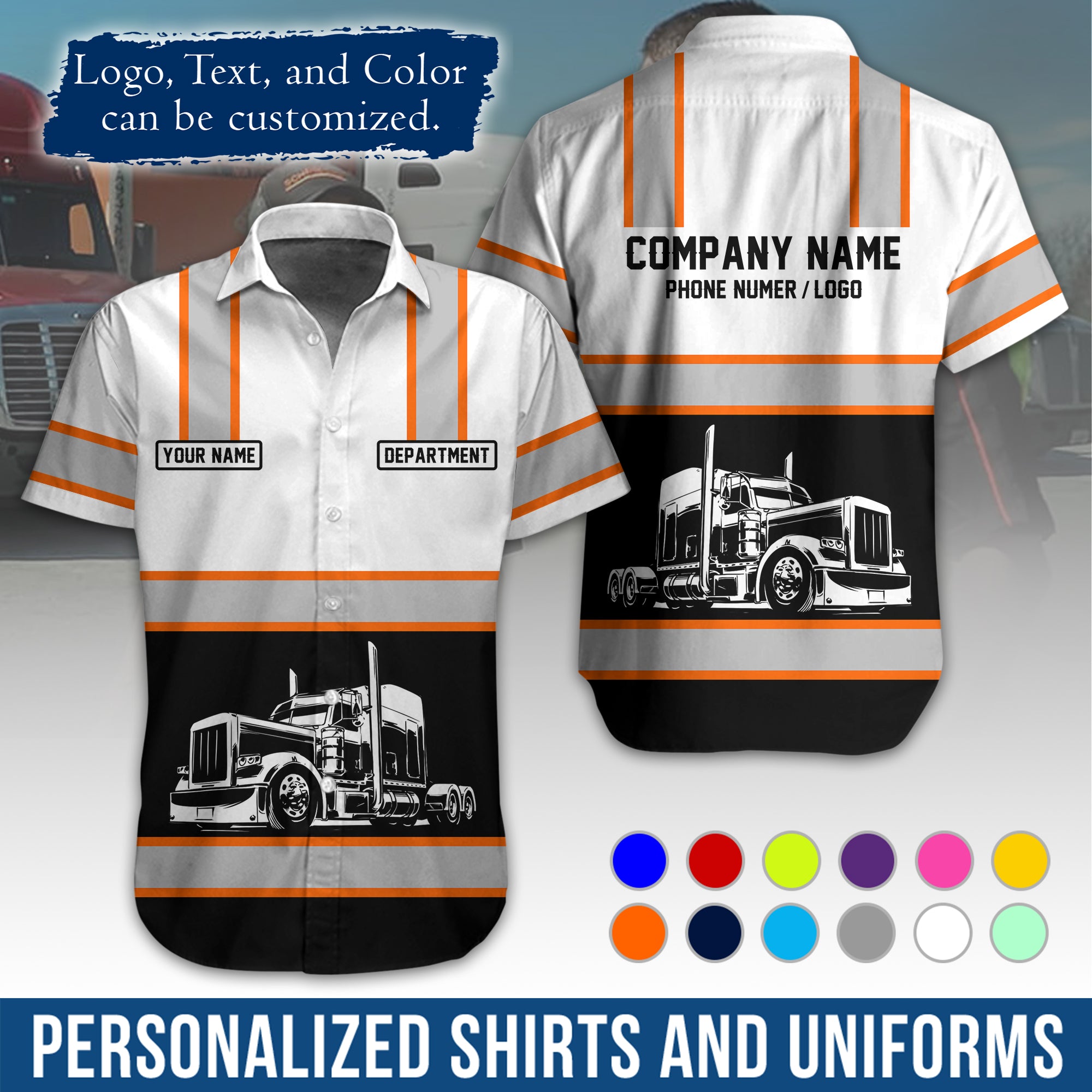 Personalized Semi Truck Hawaiian Shirt, Custom Photo, Logo, & Trucking Company Info HW03
