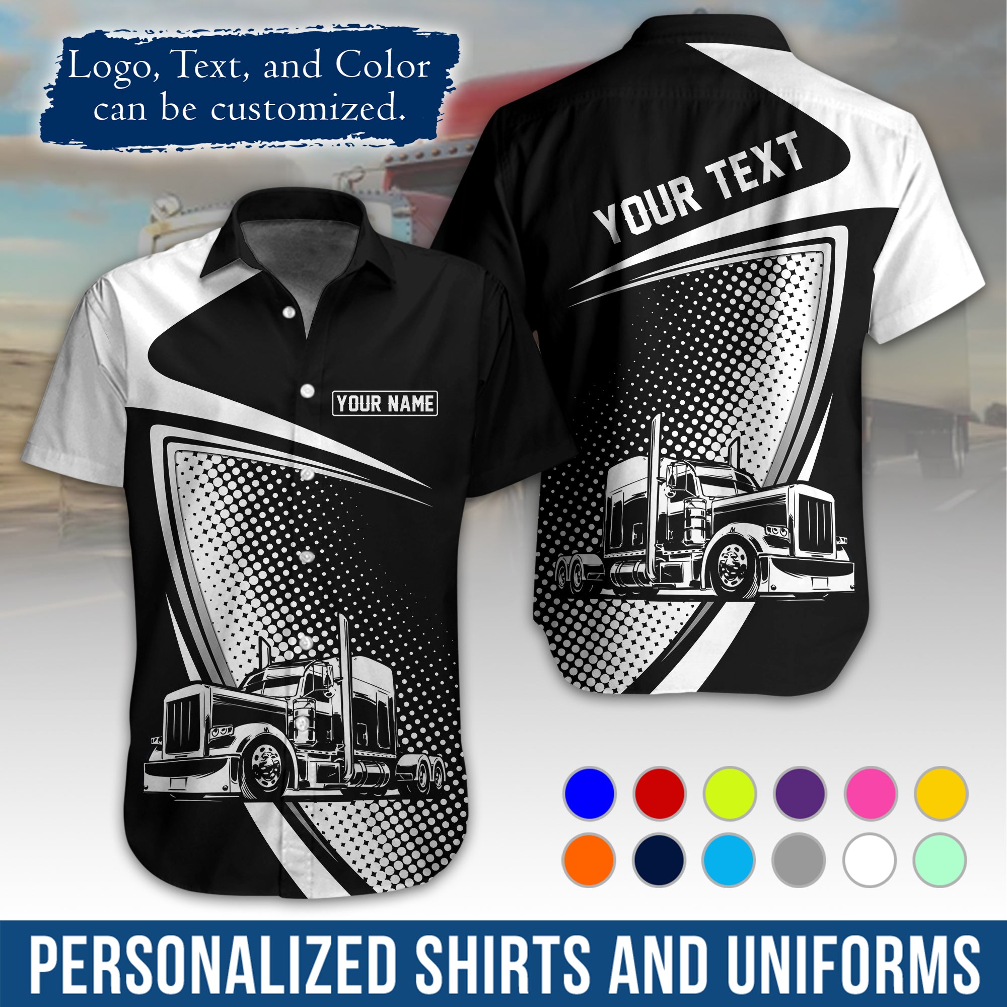 Personalized Semi Truck Hawaiian Shirt, Custom Photo, Logo, & Trucking Company Info HW02
