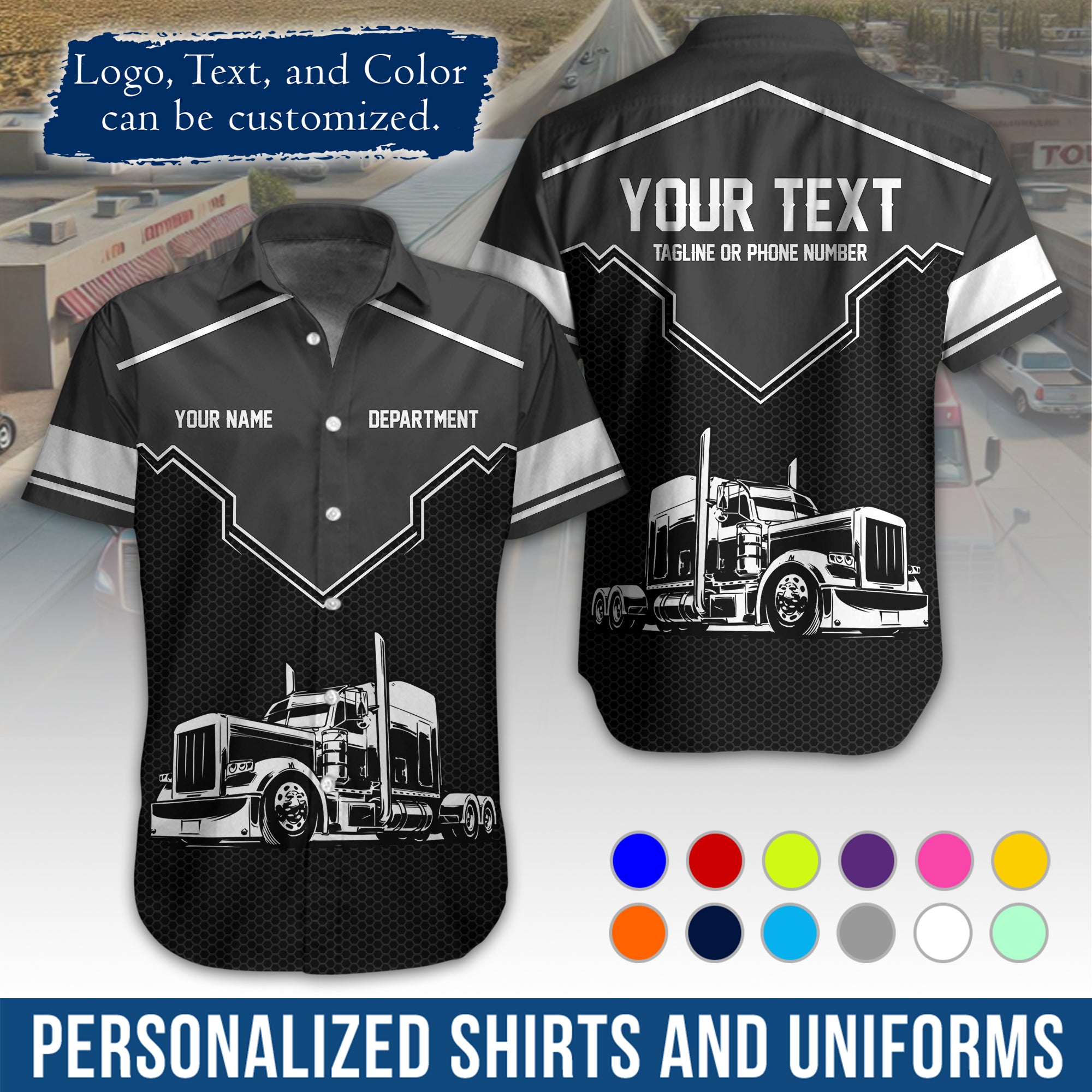 Personalized Semi Truck Hawaiian Shirt, Custom Photo, Logo, & Trucking Company Info HW08