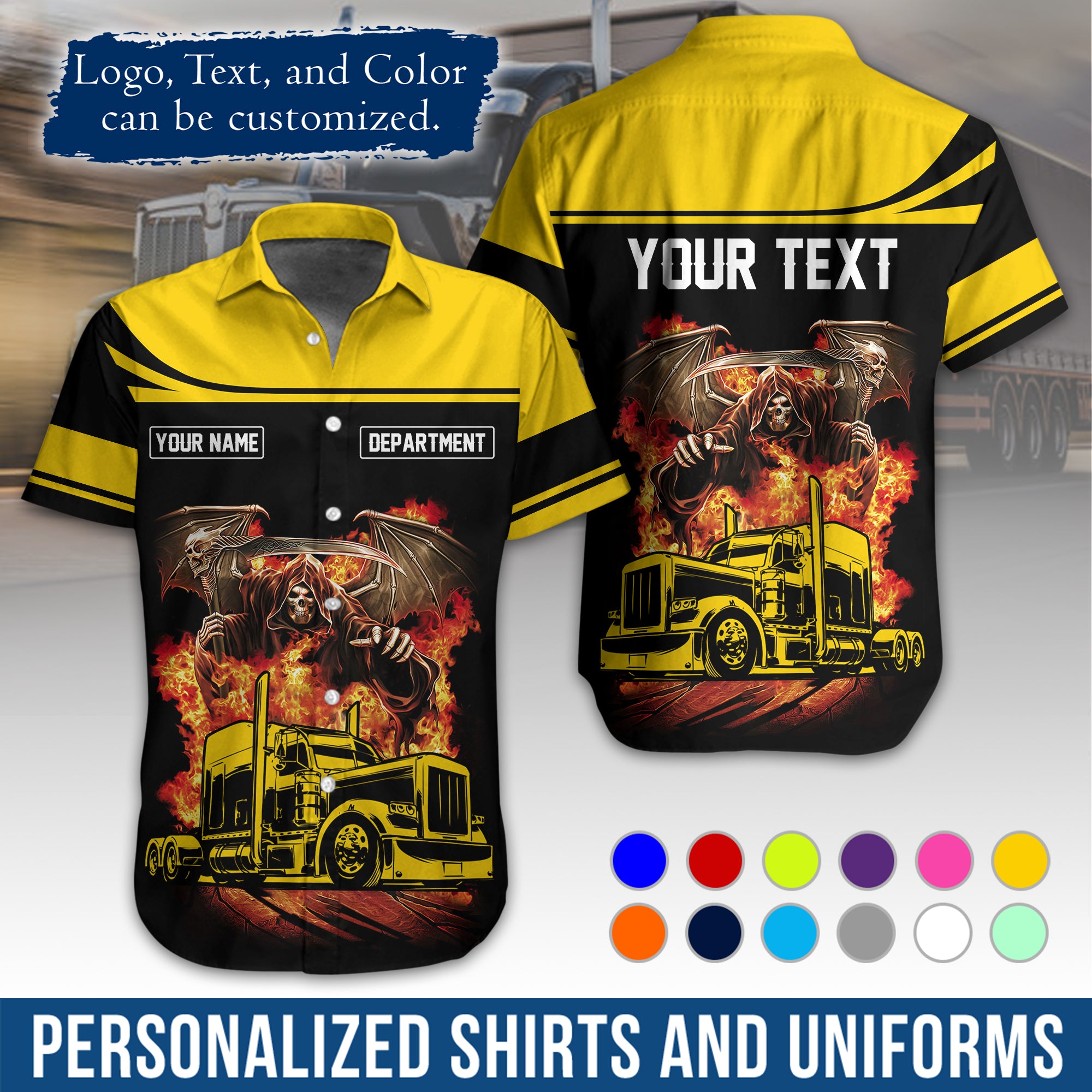 Custom Hawaiian Shirt for Semi Truck Drivers, Personalized Photo, Logo, & Company Info HW01