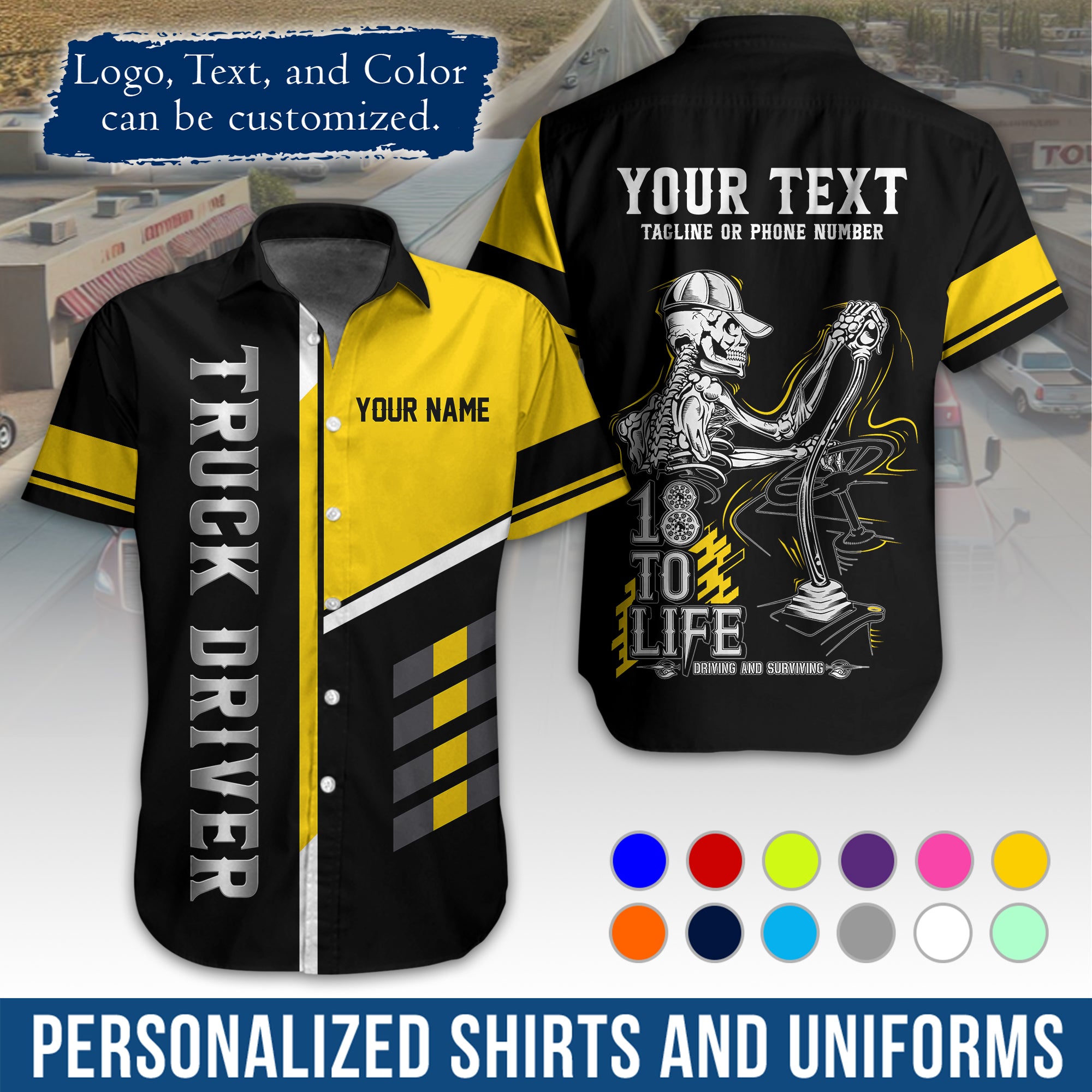 Personalized Semi Truck Hawaiian Shirt, Custom Photo, Logo, & Trucking Company Info HW07