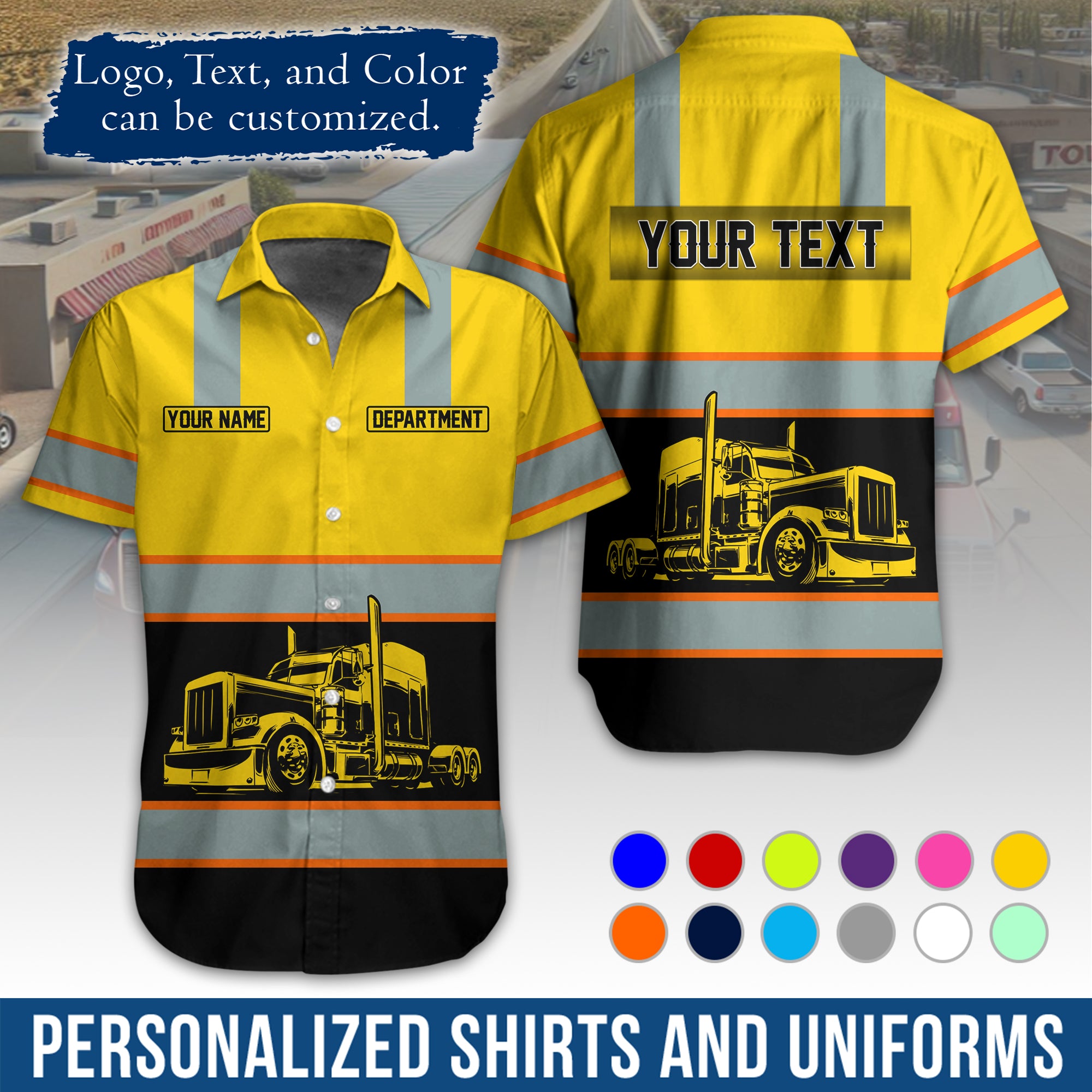 Personalized Semi Truck Hawaiian Shirt, Custom Photo, Logo, & Trucking Company Info HW09