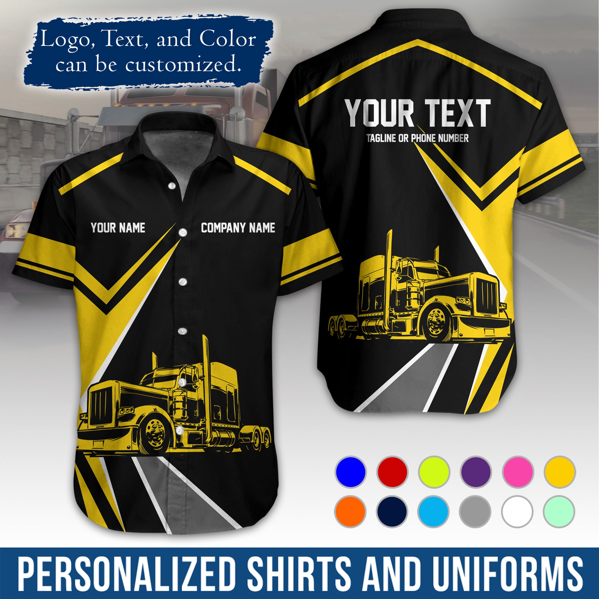 Personalized Semi Truck Hawaiian Shirt, Custom Photo, Logo, & Trucking Company Info HW05