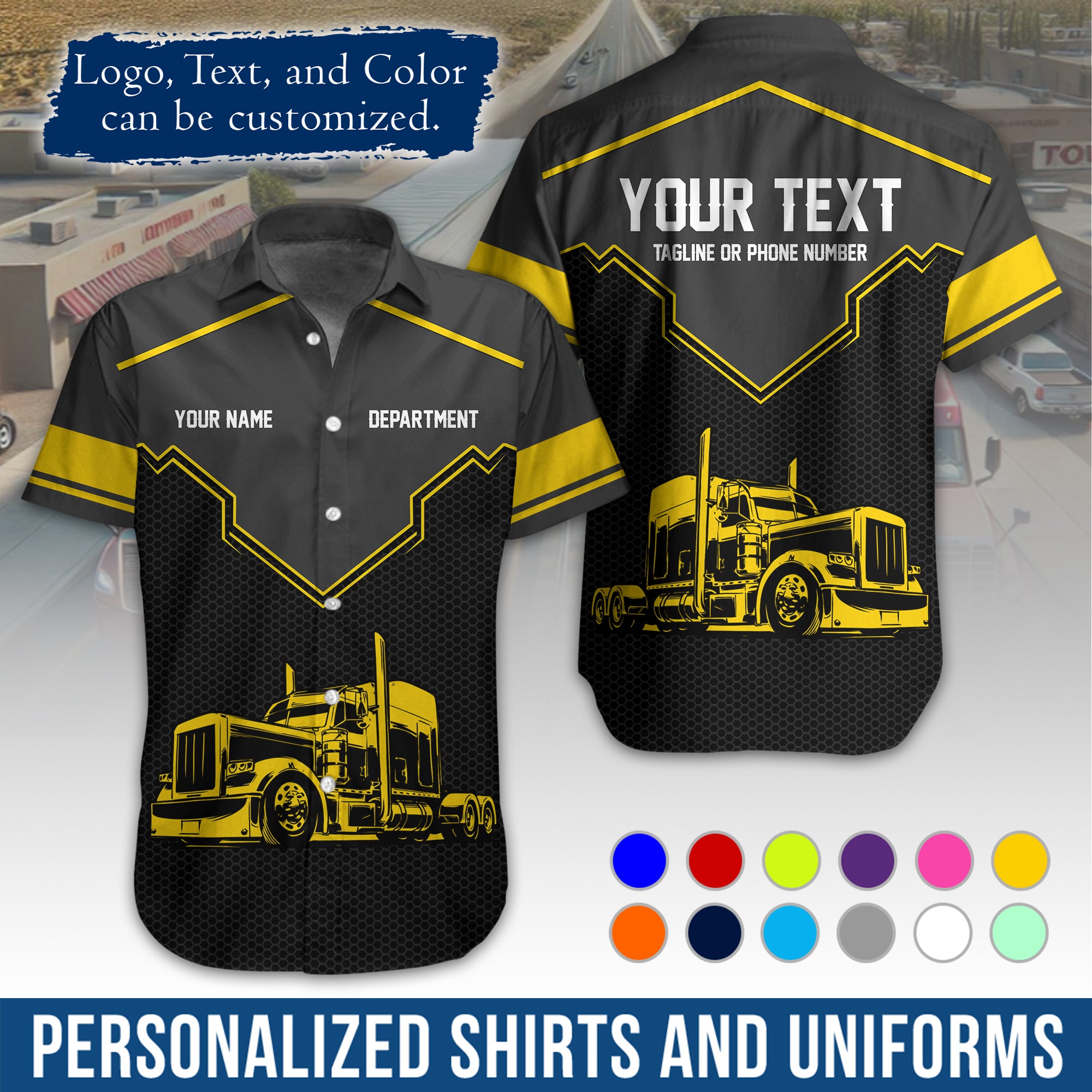 Personalized Semi Truck Hawaiian Shirt, Custom Photo, Logo, & Trucking Company Info HW08
